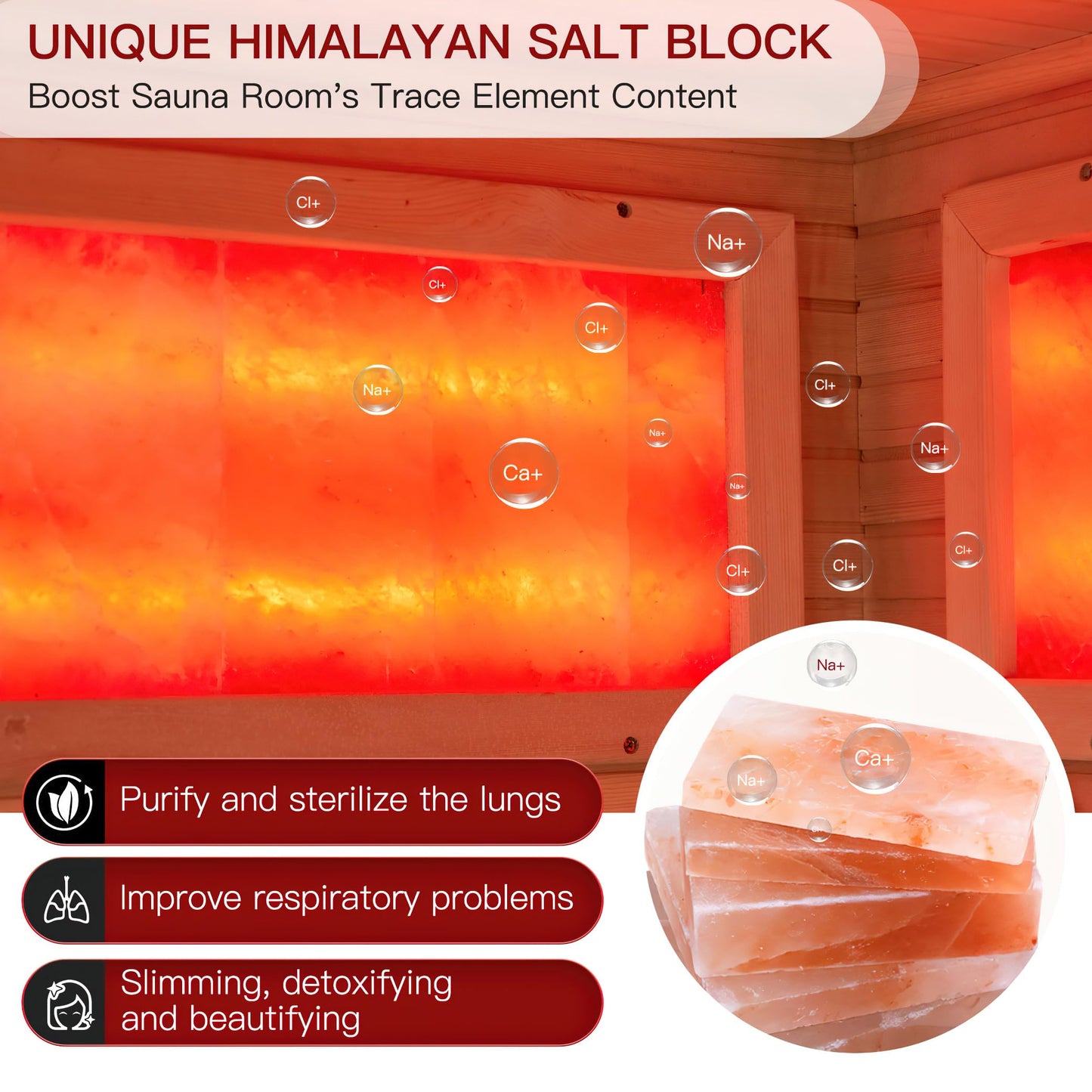 BNEHS Infrared Saunas for Home, 3-4 Person Sauna with Himalayan Salt Panel & 10 Minutes Fast Heating, Canadian Hemlock, 220V