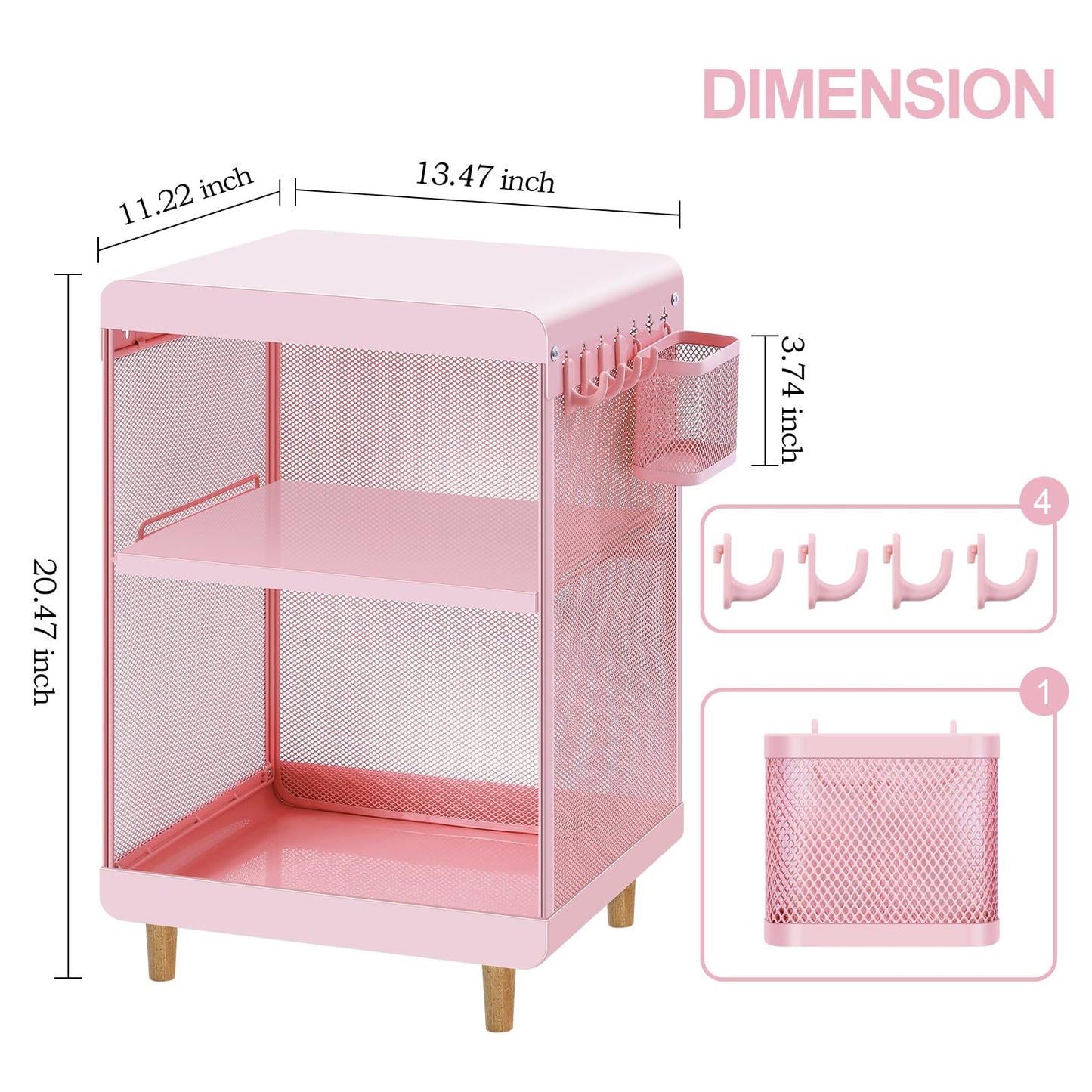 SYKIARIOL Cute Bedside Nightstand Table, Girls Metal Side Table, Kid End Table with Storage for Living Room Bedroom Kid's Room Dorm Office (Classic Pink)