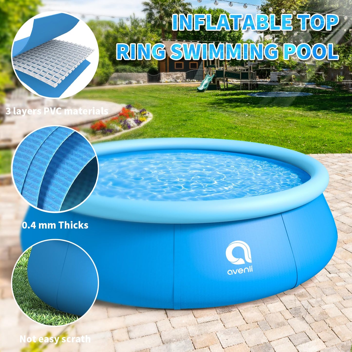 Inflatable Swimming Pool, Swimming Pool Above Ground 10ft x 30in, Round Inflatable Pools Adult, Blow up Pool, Outdoor Pool for Backyard Family, Top Ring Summer Water Party Pools