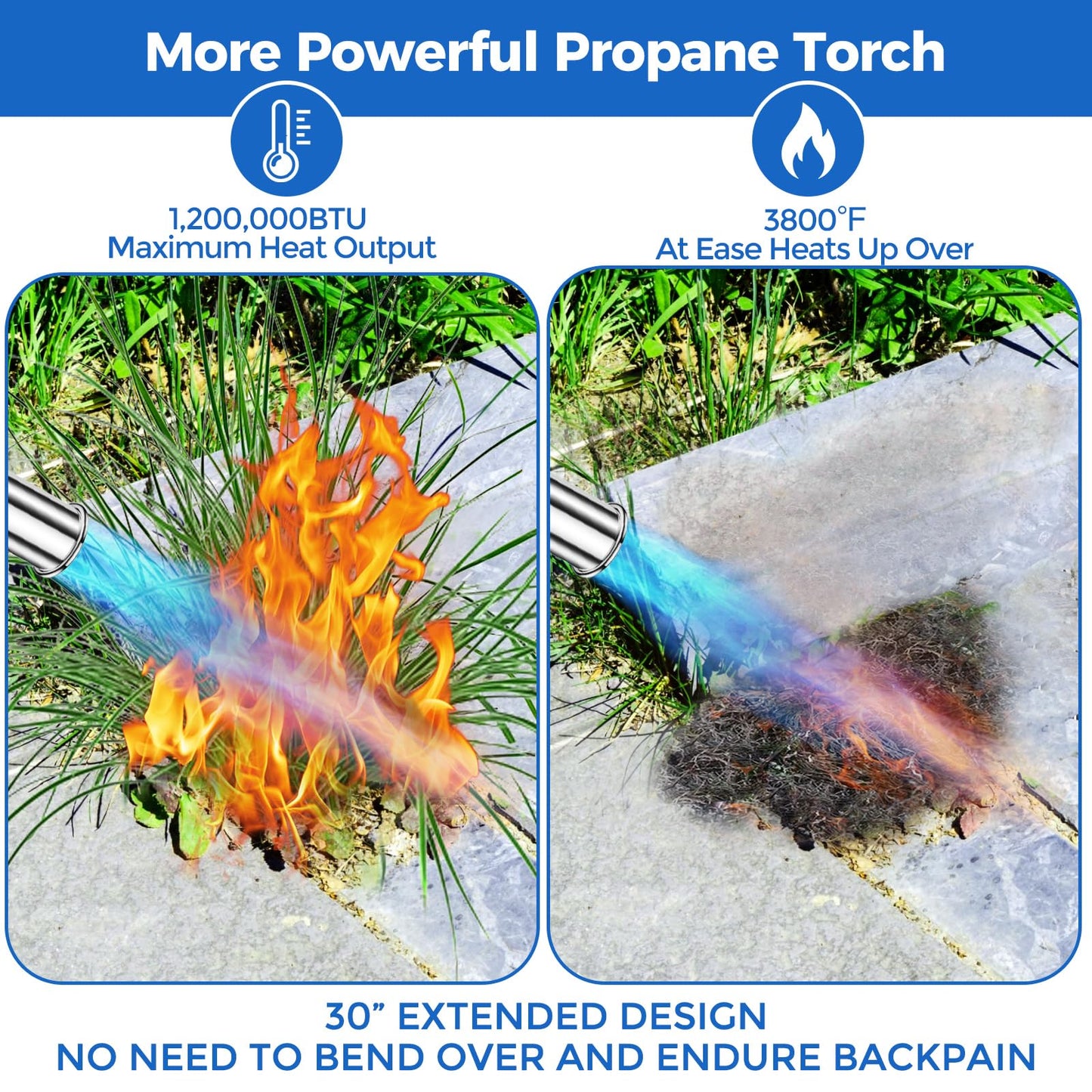 Weed Torch Propane Burner,1,200,000BTUs Blow Torch Flame Thrower,Weed Burner with Self Igniting and Ergonomic Handle for Outside Weeding,Roofing,Snow Melting,Charcoal Starter(Fuel Not Included)