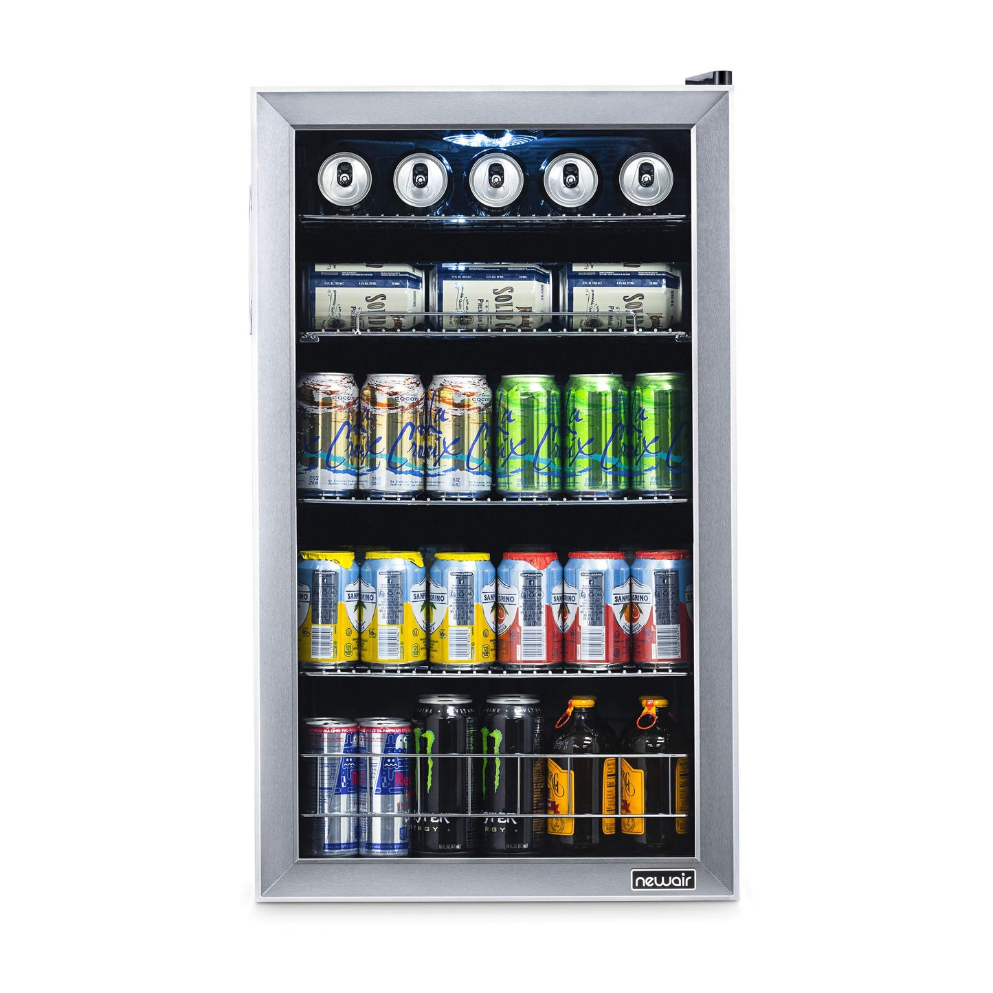 NewAir Beverage Refrigerator And Cooler, Free Standing Glass Door Refrigerator Holds Up To 126 Cans, Cools Down To 37 Degrees Perfect Organizer For Beer, Wine, Soda, Pop, And Cooler Drinks