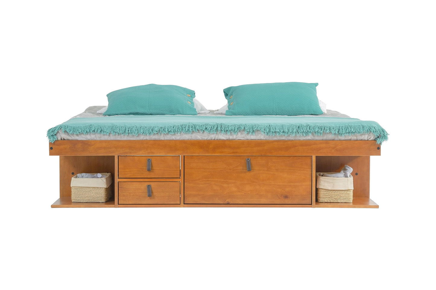 memomad Bali Storage Platform Bed with Drawers (King Size, Oak Brown Wood)