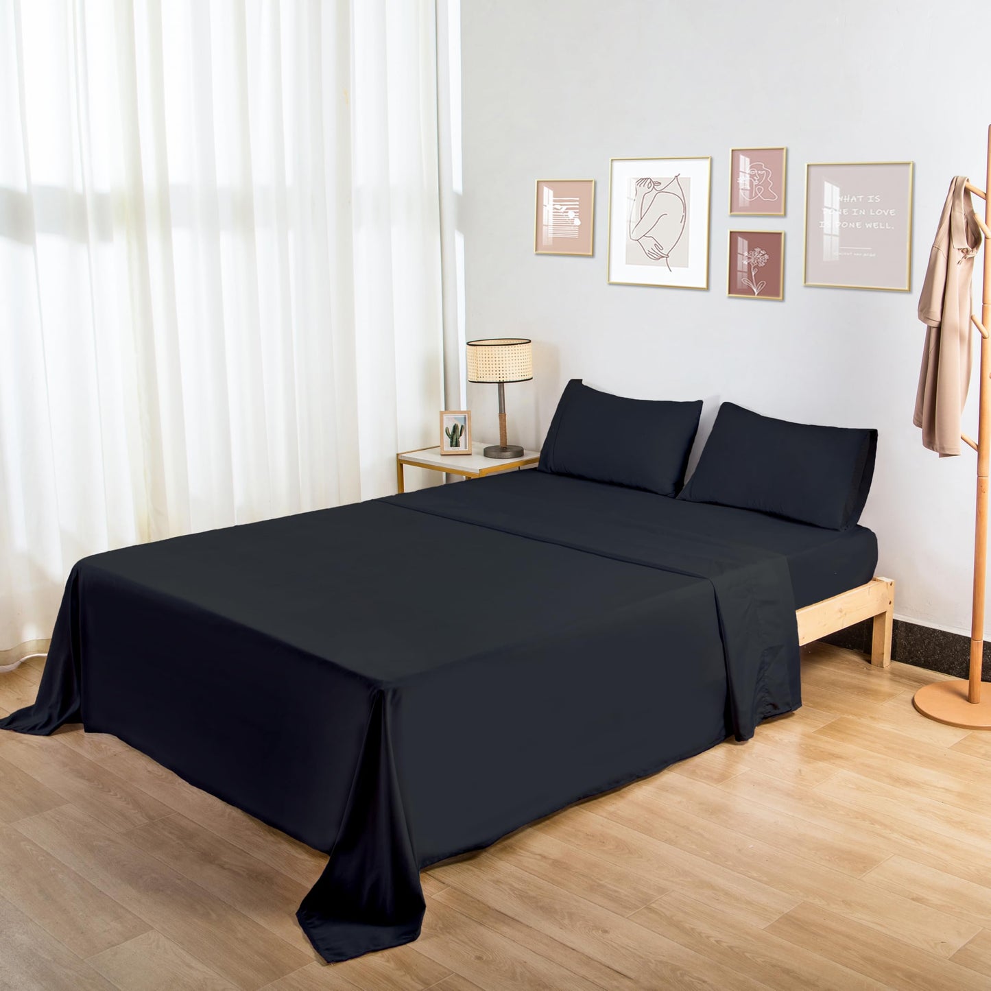 HBHLFZ Full Flat Sheet, Soft and Breathable Brushed Ultra-Fine Fiber Bed Sheets - Hotel Grade Bed Sheets-Shrink Resistant and Fade Resistant-Easy to Care for，Flat Sheet Only（Full，Black）