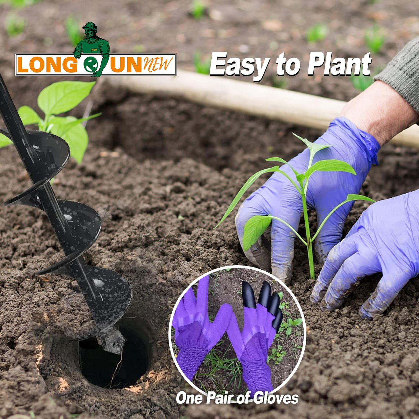 LONGRUNNEW 4" x 38" Spiral Planter Hand Auger - Heavy-Duty Manual Post Hole Digger for Gardens, Fences, Landscaping - Planting Bulbs, Trees, Flowers Garden Hole Digger Tool