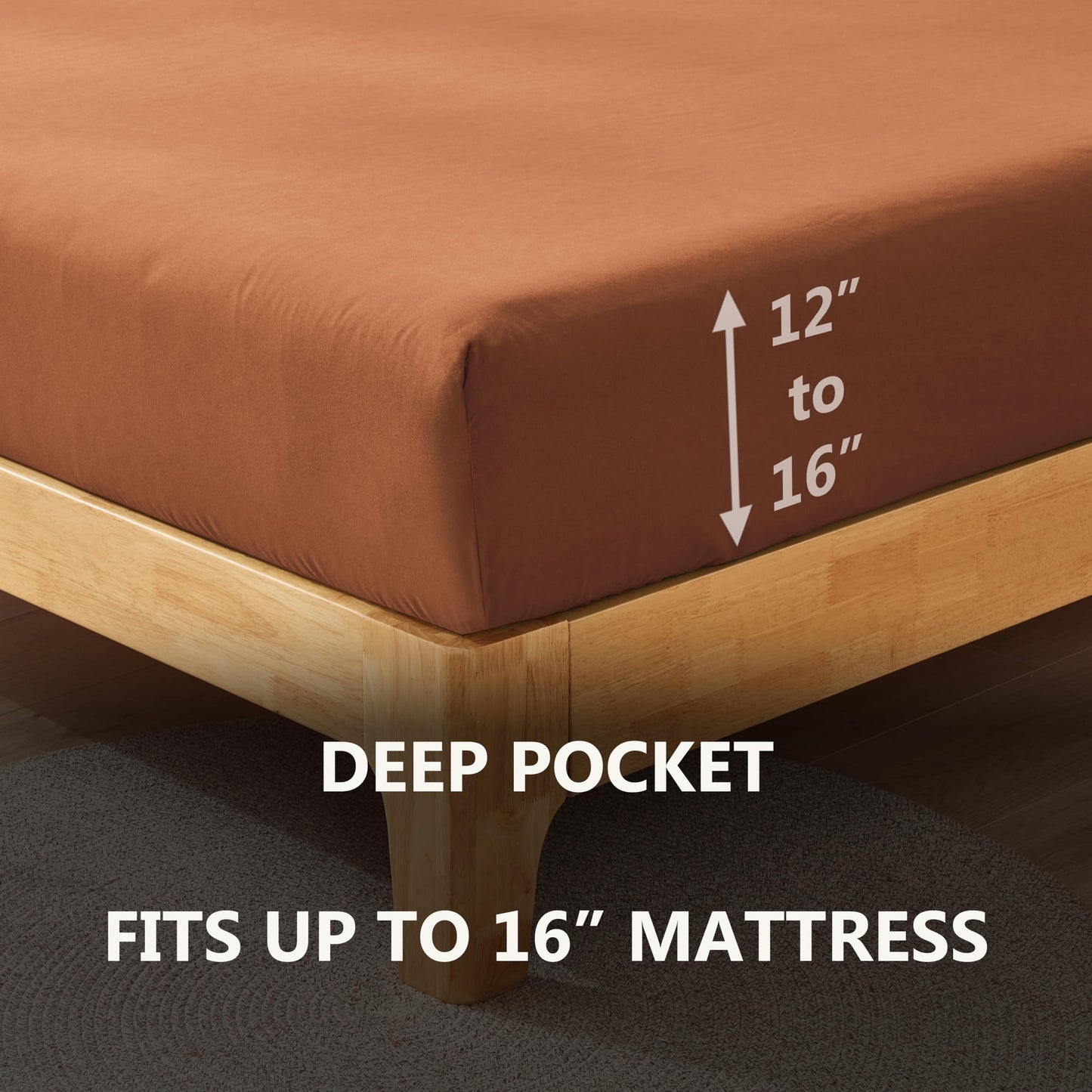 Alazuria Burnt Orange Queen Fitted Sheet Only 1 Piece Mattress Sheet 12 to 16 Inches Deep Pocket, Hotel Luxury Premium Quality, Solid Color, Double Brushed with 360-Elastic 80 X 60 Inches