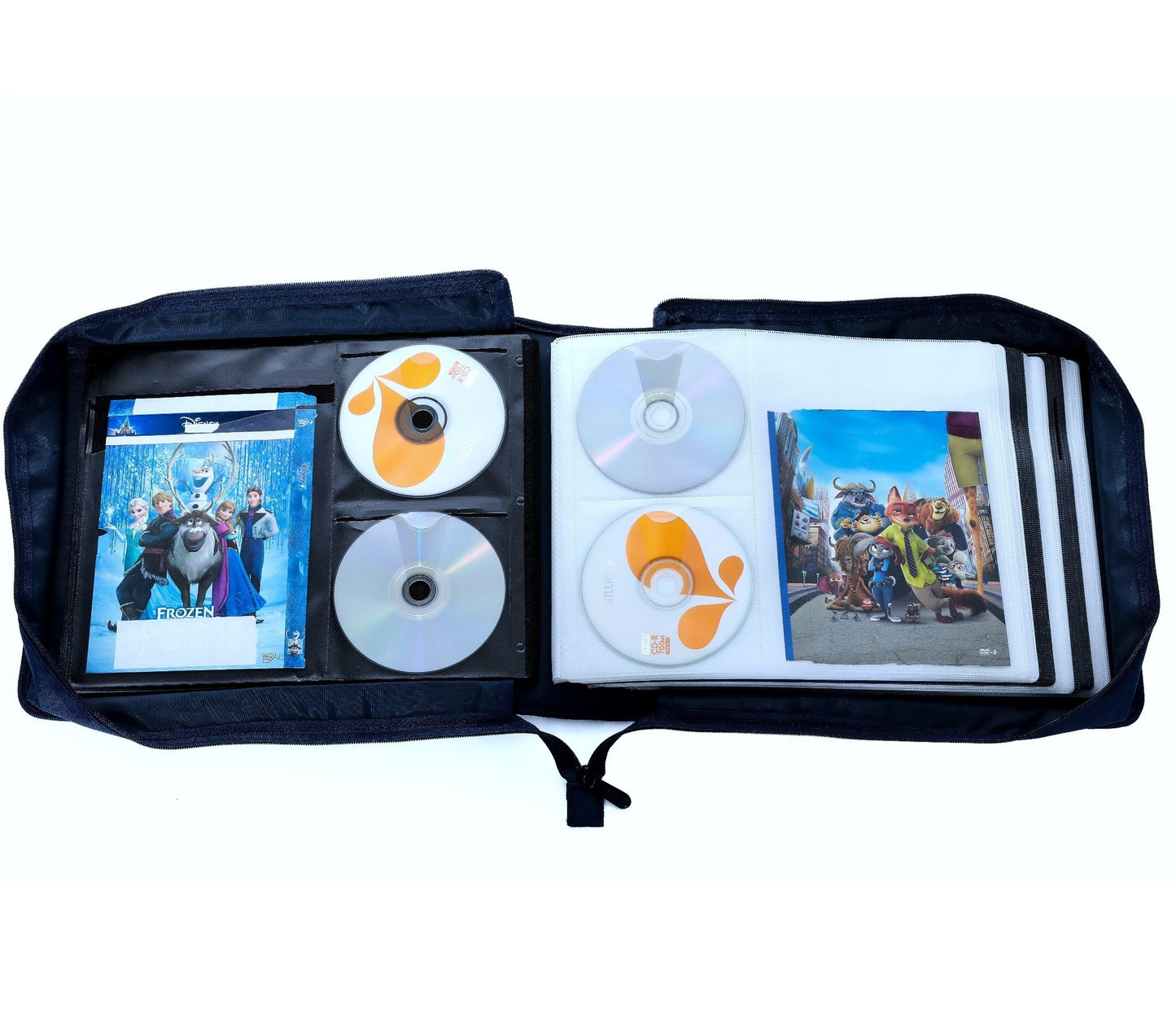 DVD CD Storage Case with Extra Wide Title Cover Pages for Blu Ray Movie Music Audio Disk (Portable Carrying Binder Holder Wallet Album Home Organizer Shelf )- 128 Disc Units & 64 Booklet Pockets