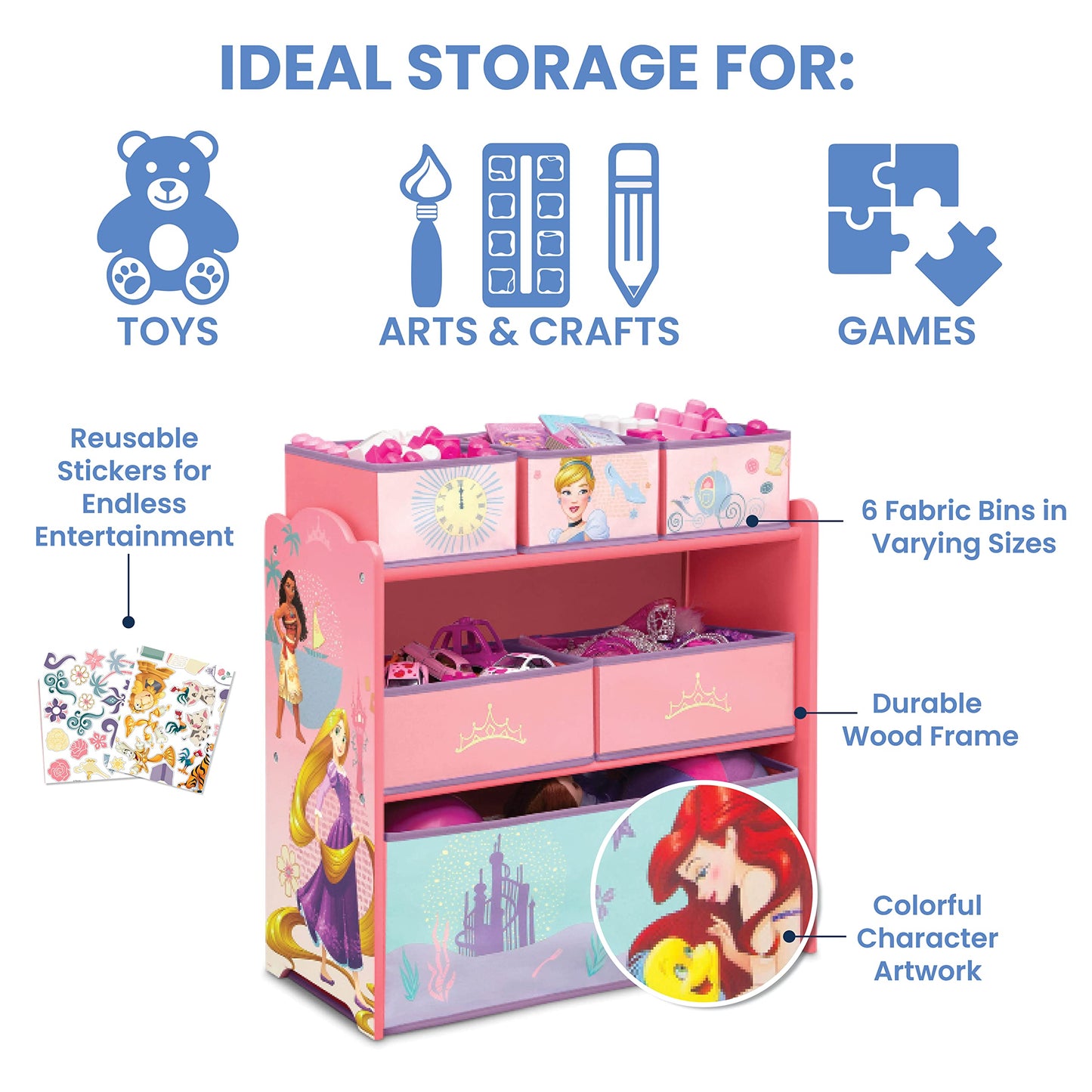 Delta Children Design & Store 6 Bin Toy Storage Organizer, Disney Princess