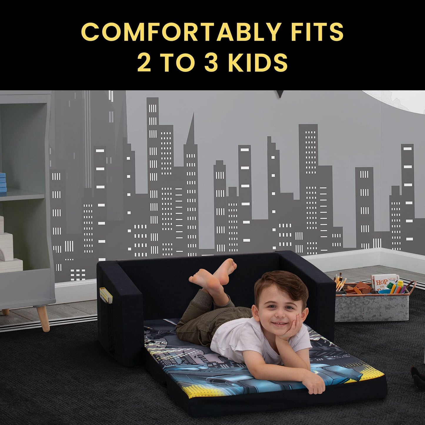 Batman Cozee Flip-Out Sofa - 2-in-1 Convertible Sofa to Lounger for Kids by Delta Children