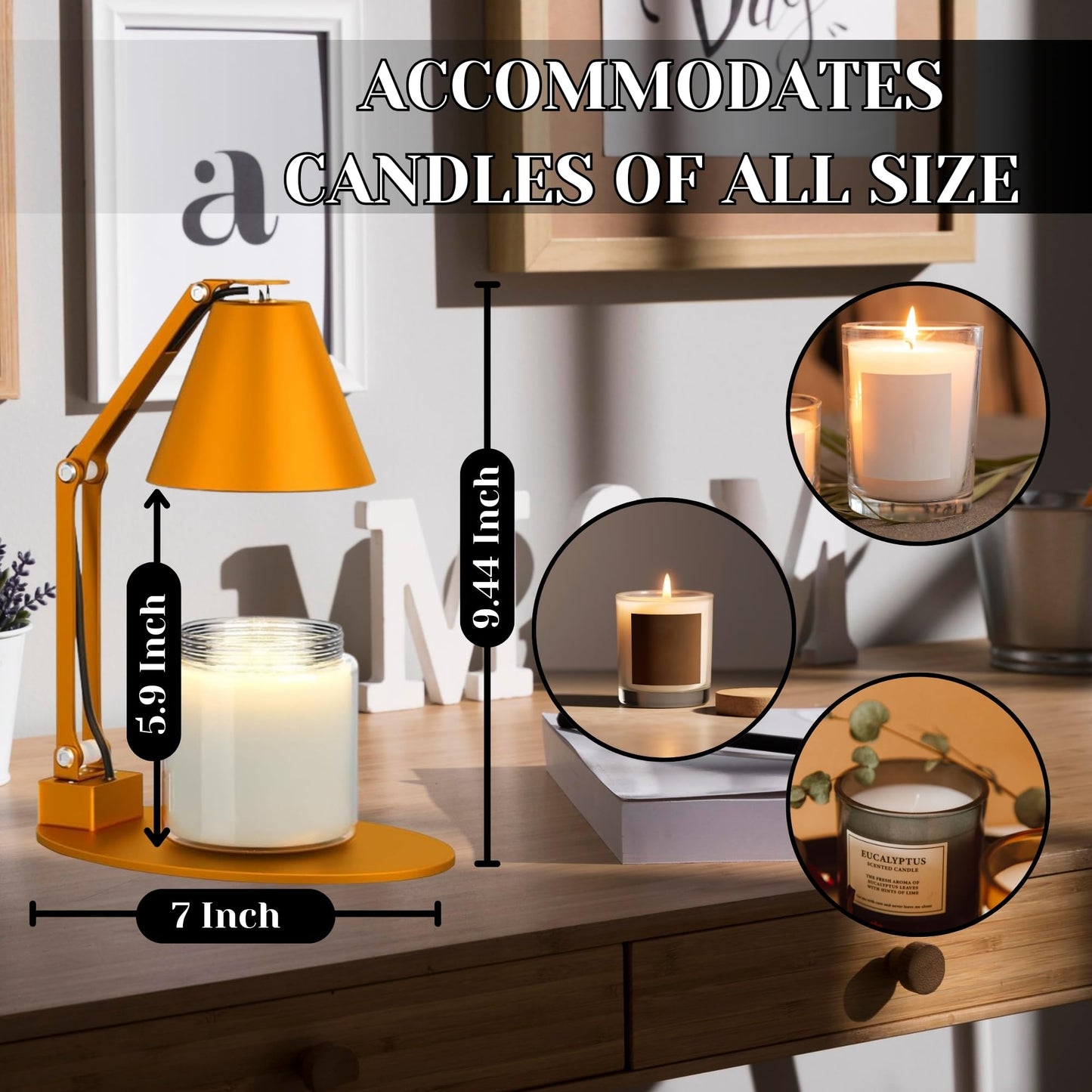 NOVIC YARD Adjustable Candle Warmer Lamp with Timer & Light Dimmer to extend Scented Candle Life – Wax Melt Warmer with 2 Bulbs – Adjustable Height Ultra-Elegant Wax Melter Candle Lamp Warmer – Golden