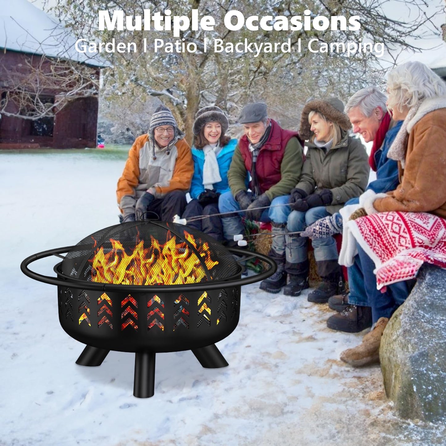 Raxmolo 36 Inch Fire Pit for Outside, Outdoor Wood Burning Firepit Large Steel Firepit Bowl for Garden Patio Backyard Picnic Camping