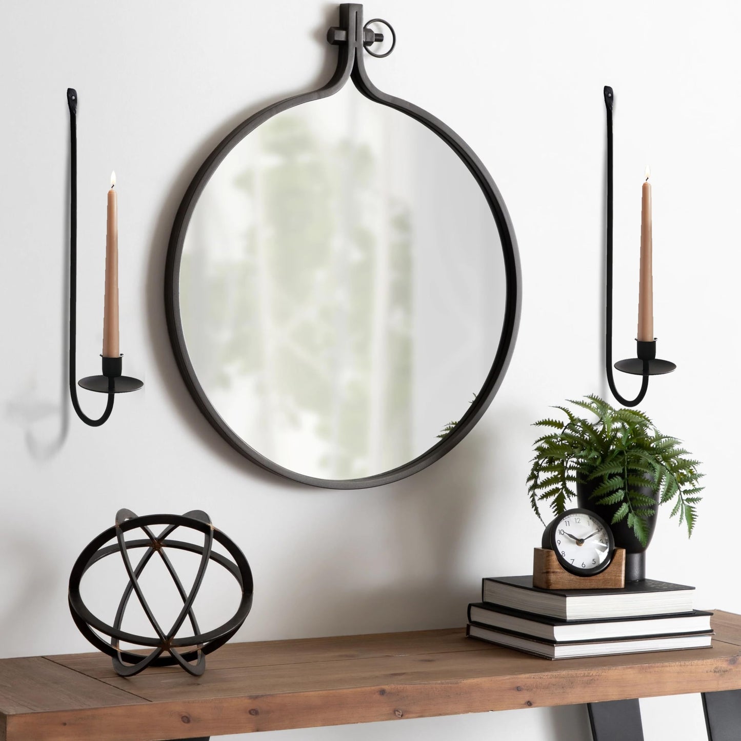 Remenna Metal Wall Candle Sconce Holder Set of 2 Wall Mount Candle Holders Modern Wall Candle Sconces Hanging for Living Room Farmhouse Fireplace Wedding 16.5"×5"×3" (Black)