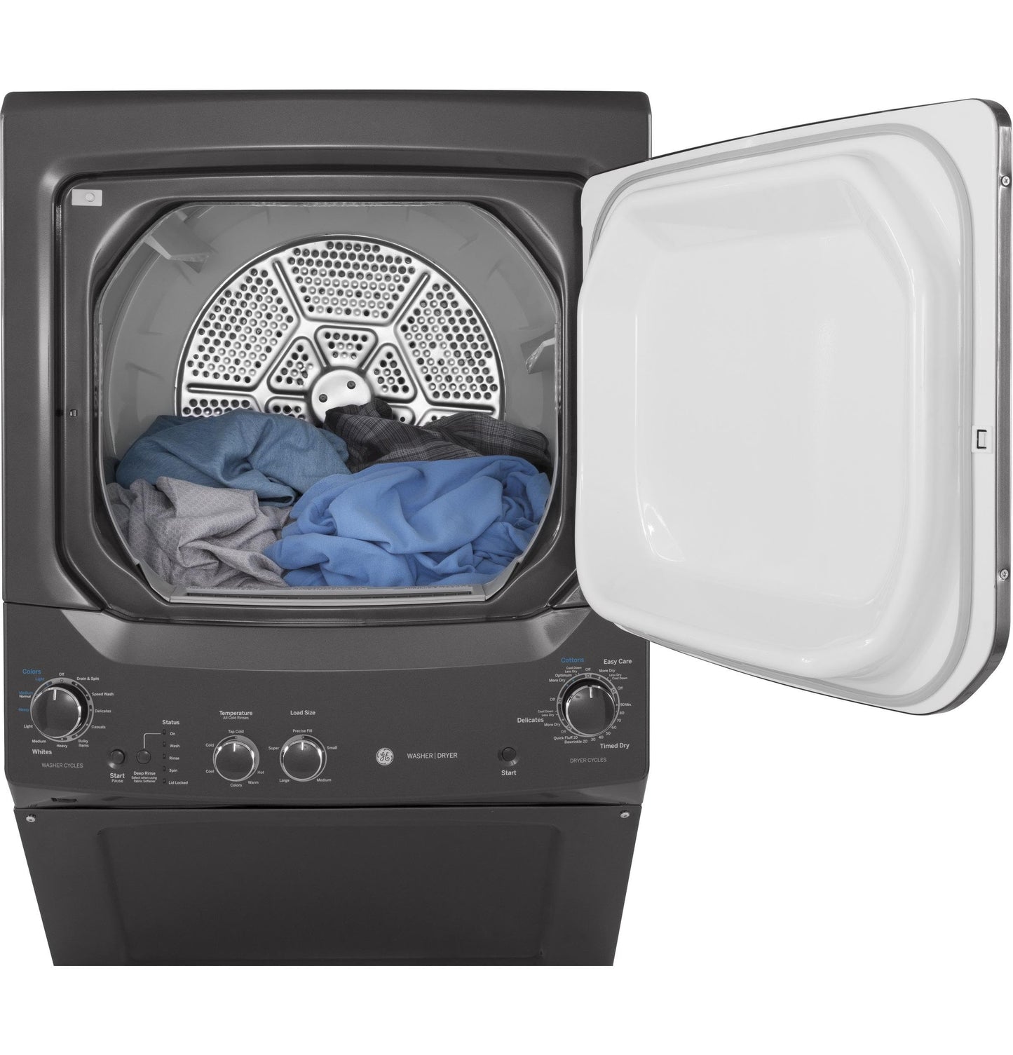 GE GUD27GSPMDG Spacemaker Series 27 Inch Gas Laundry Center with 3.8 cu. ft. Washer Capacity in Diamond Gray