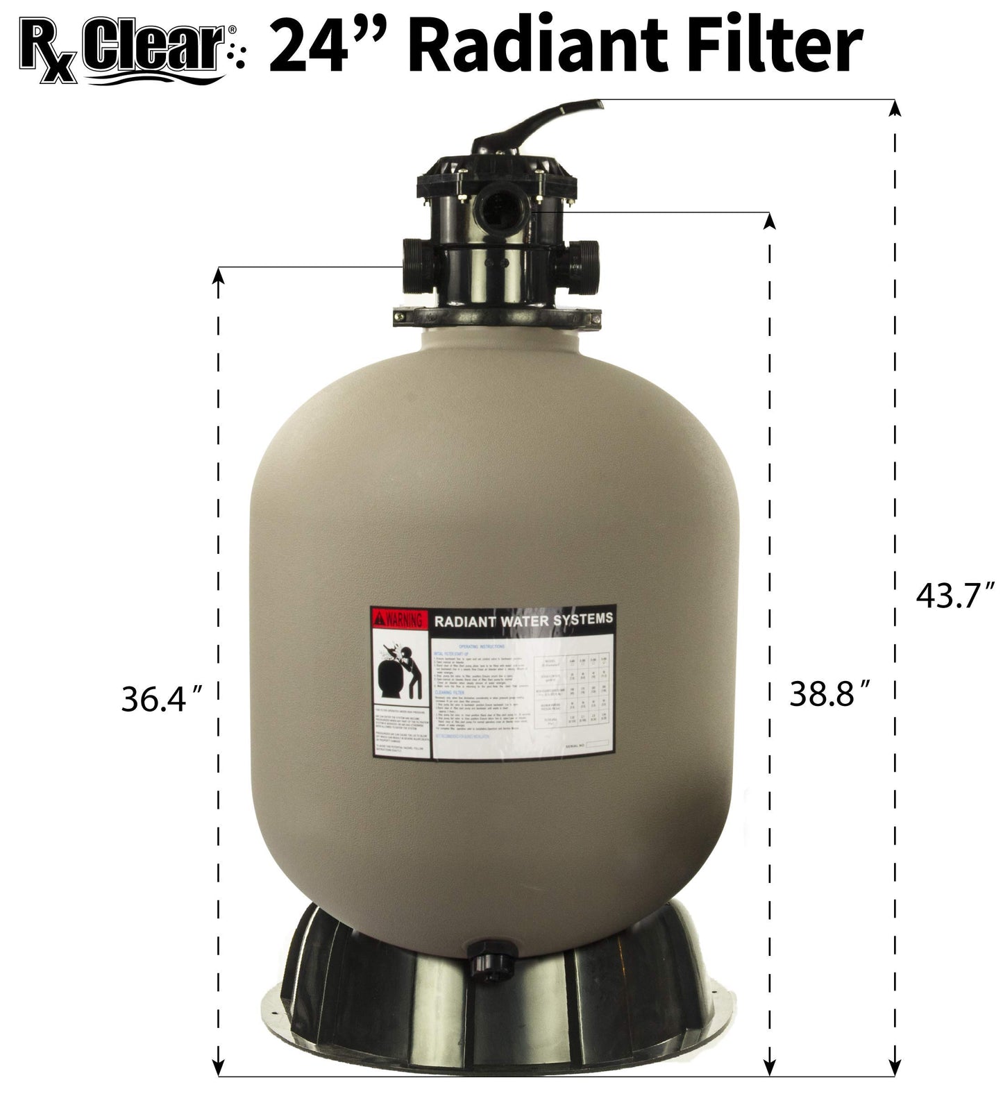 Rx Clear Radiant 24 Inch Sand Filter System | for In-Ground Swimming Pools Up to 33,000 Gallons | 6-Way Top Mount Filter Valve