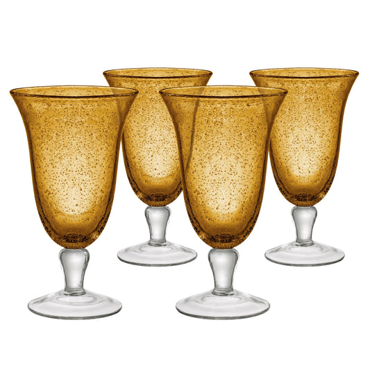 Artland 18oz Footed Iced Tea Glass, Set of 4 | Iris Seeded Design, Amber | Cocktail Glass for Parties and Everyday Use | Glassware & Barware Essentials - New Apartment Housewarming Gift