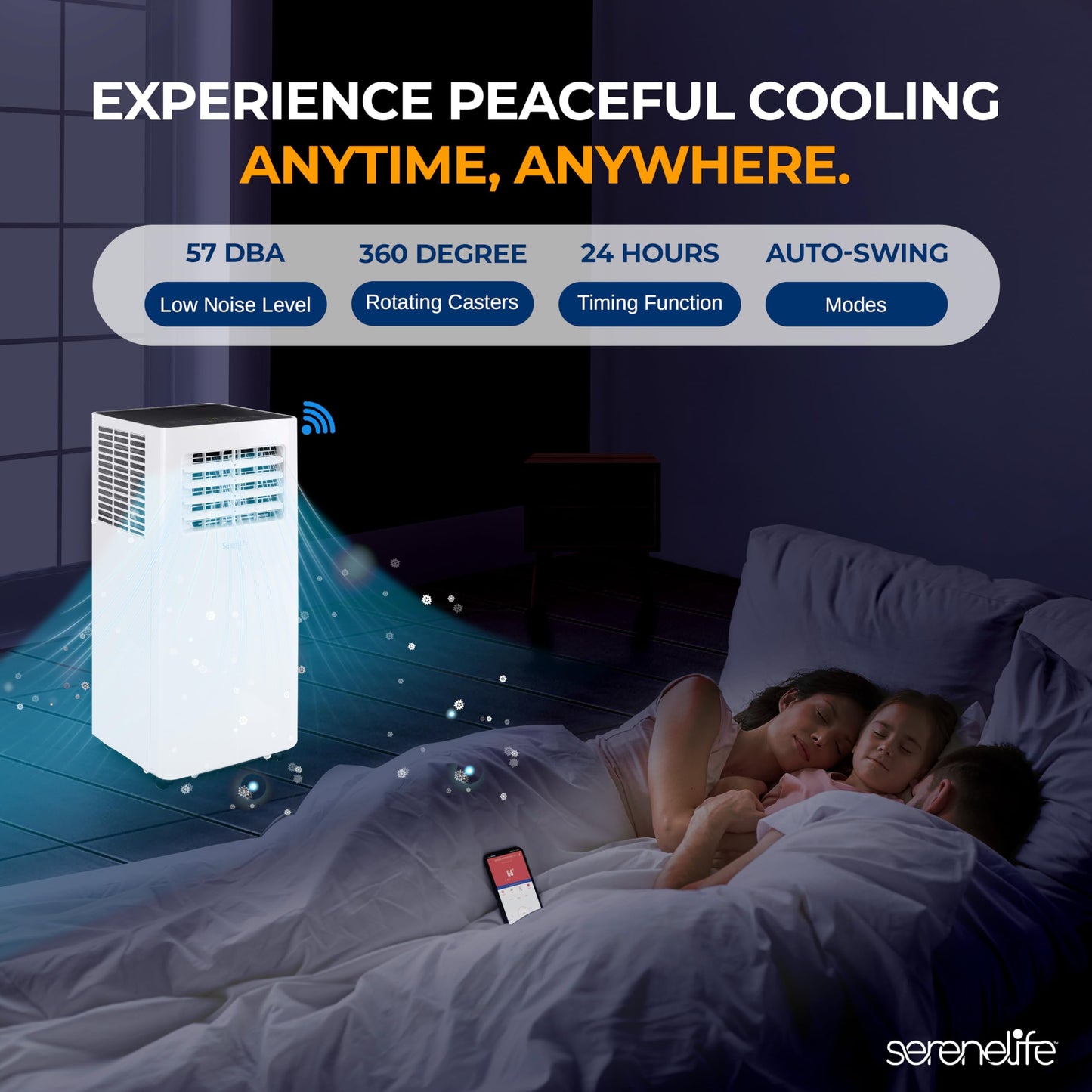 SereneLife Small Air Conditioner Portable 10,000 BTU with Built-in Dehumidifier - Portable AC unit for rooms up to 450 sq ft - WiFi app + Remote Control, Window Mount Exhaust Kit