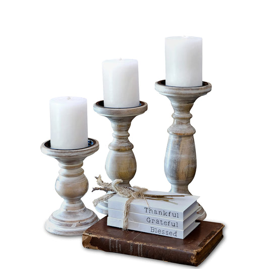 Candle Holders for Pillar Candles, Wooden Table Centerpiece, Set of 3, Wood Candle Holders, Rustic Pillar Candle Holder, Farmhouse Candle Holders Fireplace White