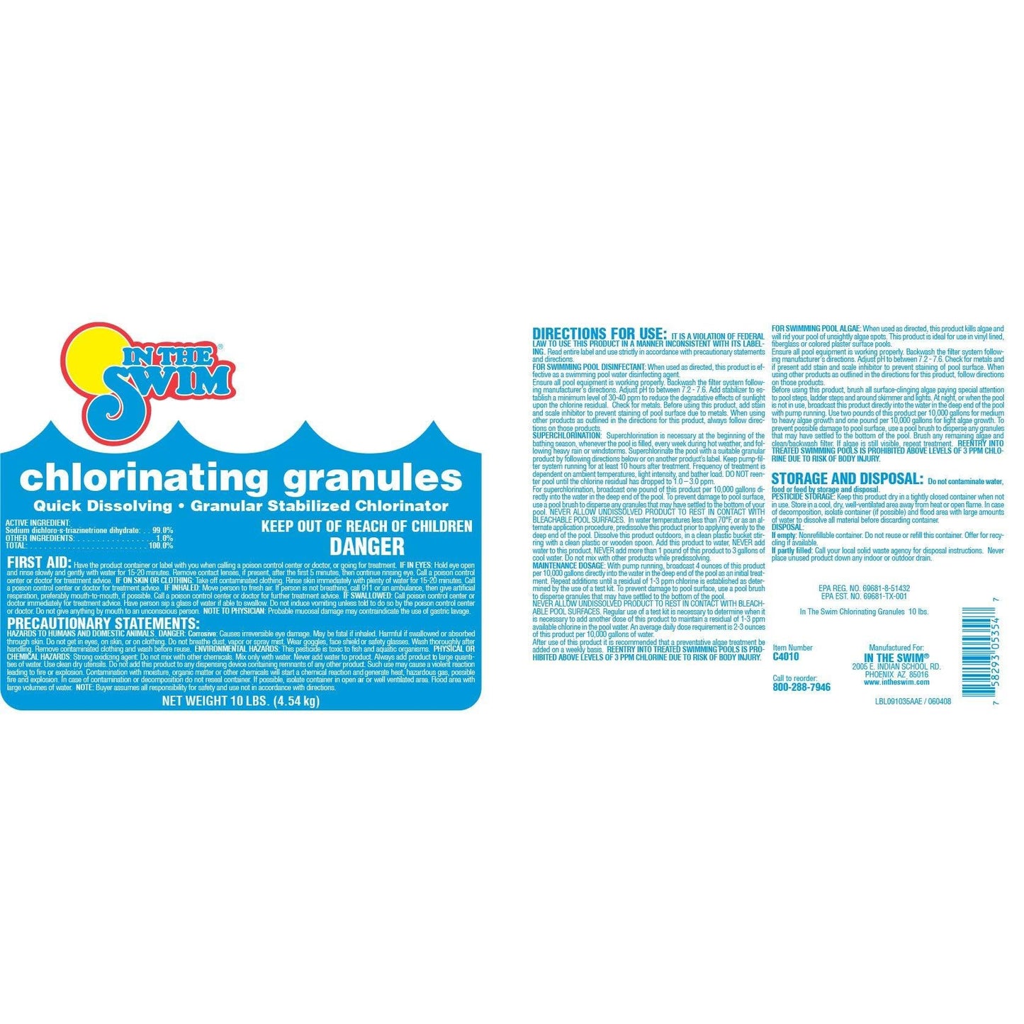 In The Swim Sodium Dichlor Chlorine Shock Granules for Sanitizing Swimming Pools – Fast Dissolving, pH Balanced Sanitizer - 56% Available Chlorine, 99% Sodium-Dichlor – 2 Pound