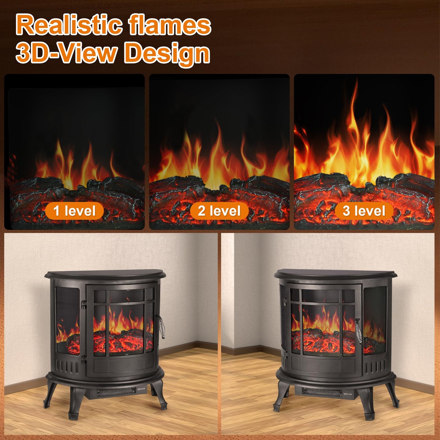 25" Freestanding Electric Fireplace Heater - Indoor Fireplace Stove with Realistic LED 3D Flames and Logs, Fire Places Electric, Infrared Heater with Remote Contro, Timer, 750 | 1500W