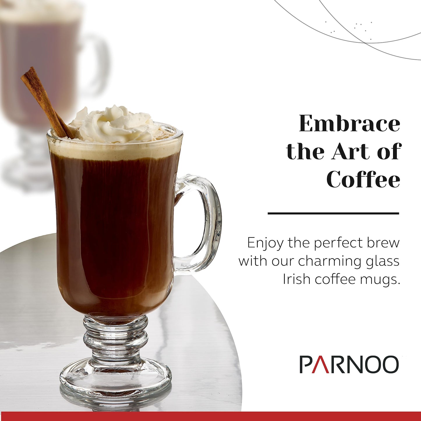 PARNOO Irish Coffee Mugs - 8 oz. Irish Coffee Glass with Handle & Footed Stem Base - Clear Irish Coffee Glasses for Tea, Coffee, & Hot Chocolate - Heavy Duty Irish Coffee Mugs Set of 4