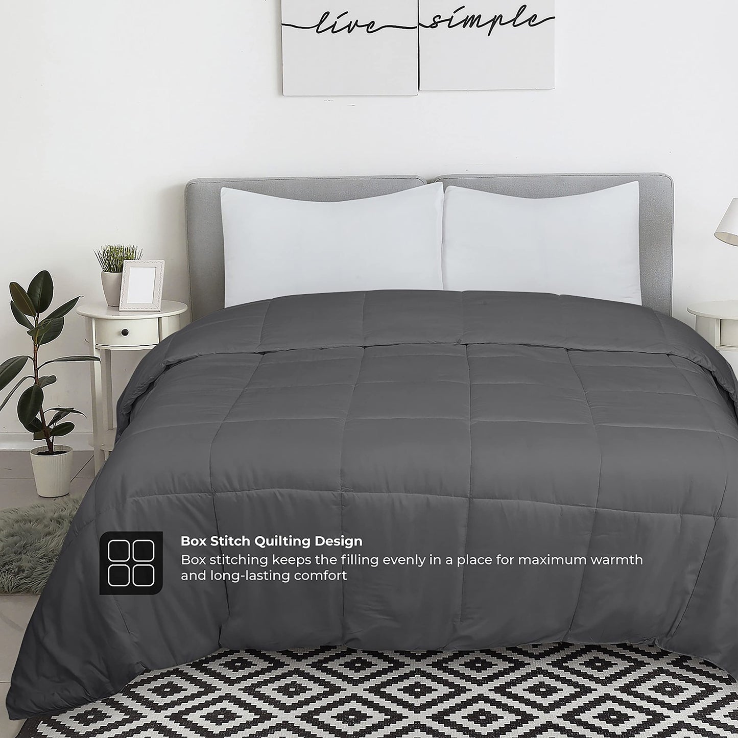 ROYALE Twin XL Comforter - All Season Down Alternative Bedding Comforter - Lightweight Quilted Comforter with Corner Tabs - Soft Luxury Hotel Comforter - Box Stitched Duvet Insert (Twin XL, Charcoal)