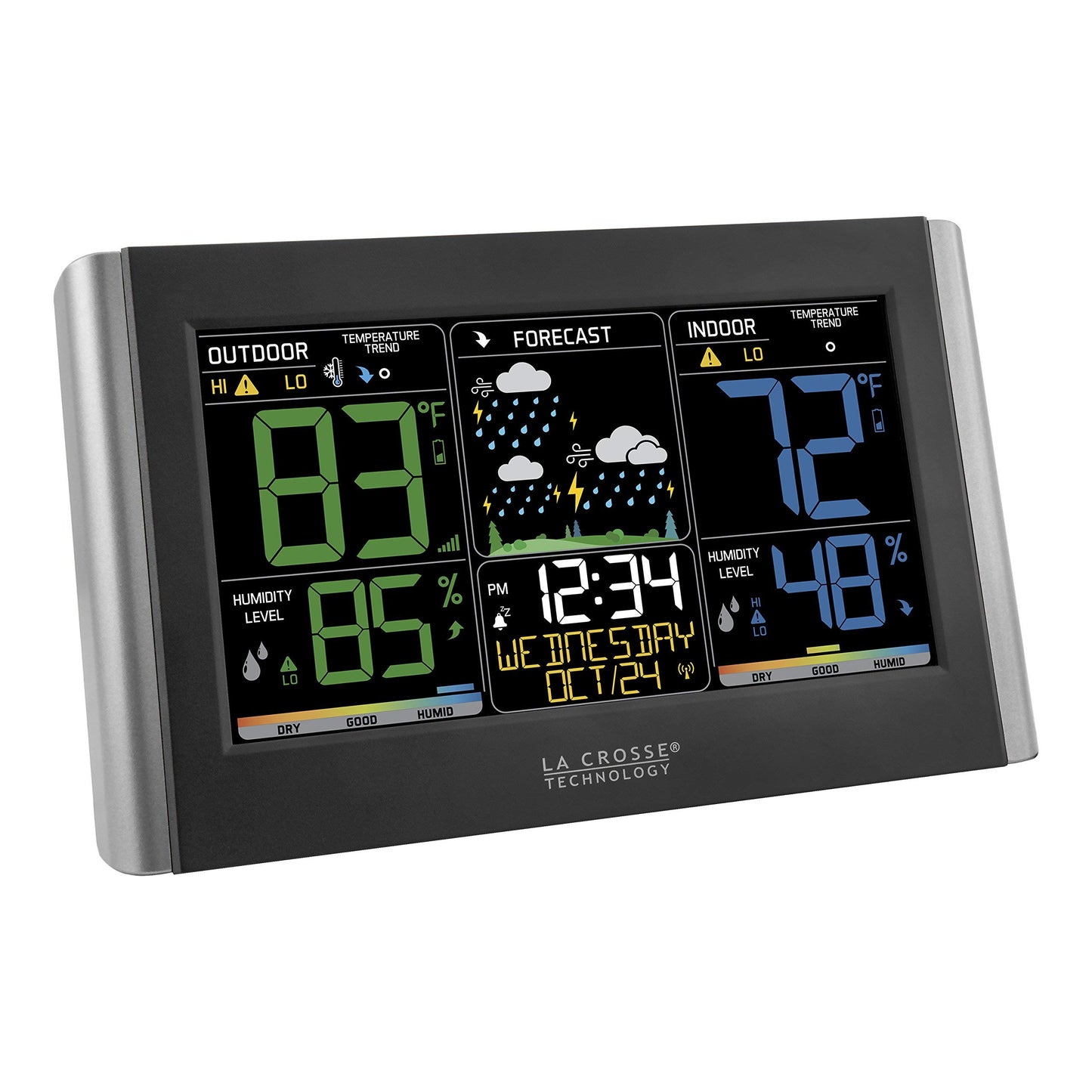 La Crosse Technology Weather Station with Customizable Alerts, Weather Forecast, Temperature, Dew Point, Humidity, Time, Heat Index, Large Display, Adjustable Brightness, Wireless, Black, C85845-INT