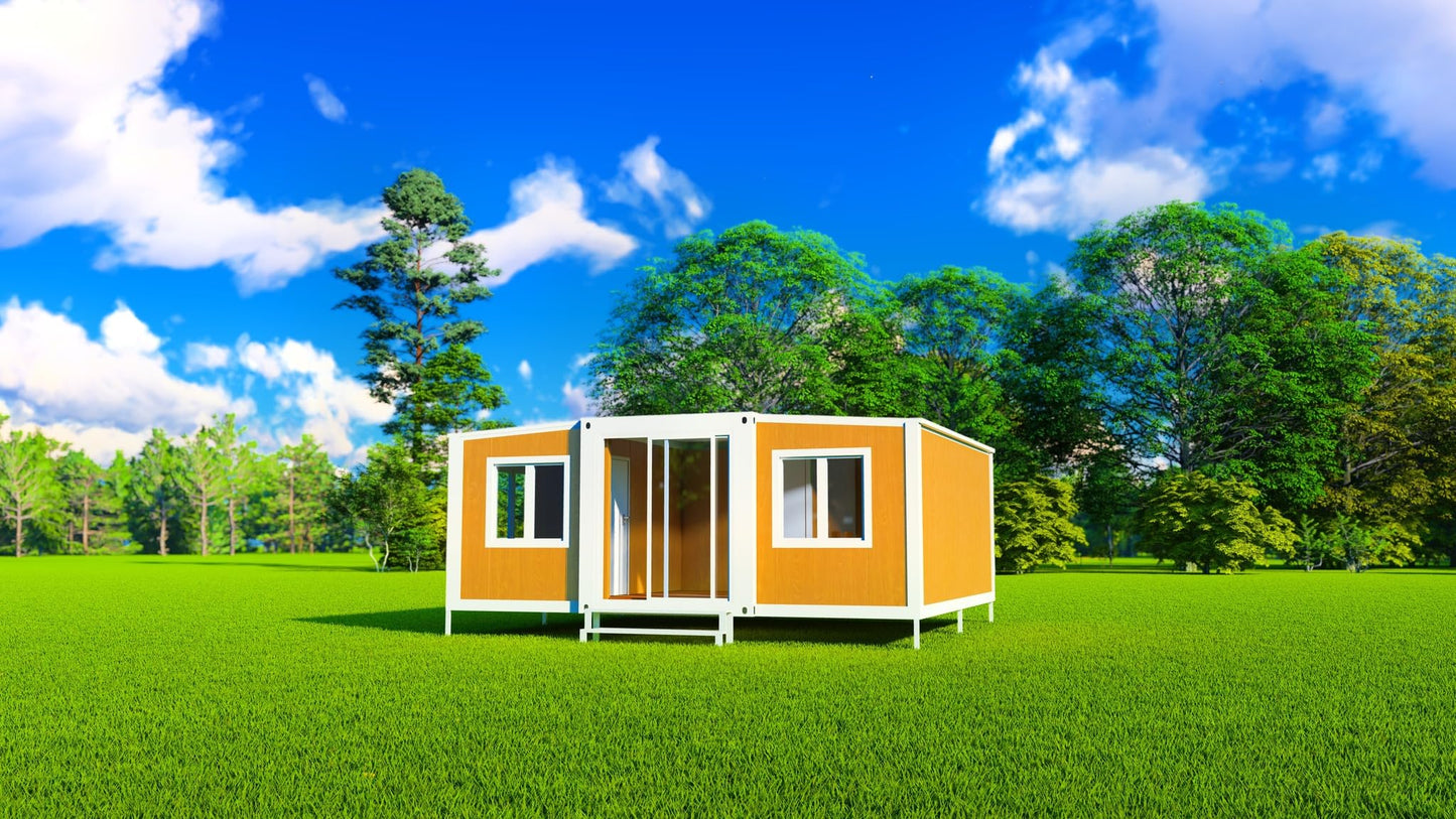 Portable Prefabricated House to Live in Tiny Home Mobile Expandable Prefab Foldable House for Hotel, Rent, S Guard, Hunting & Various Uses (40ft) (Yellow)