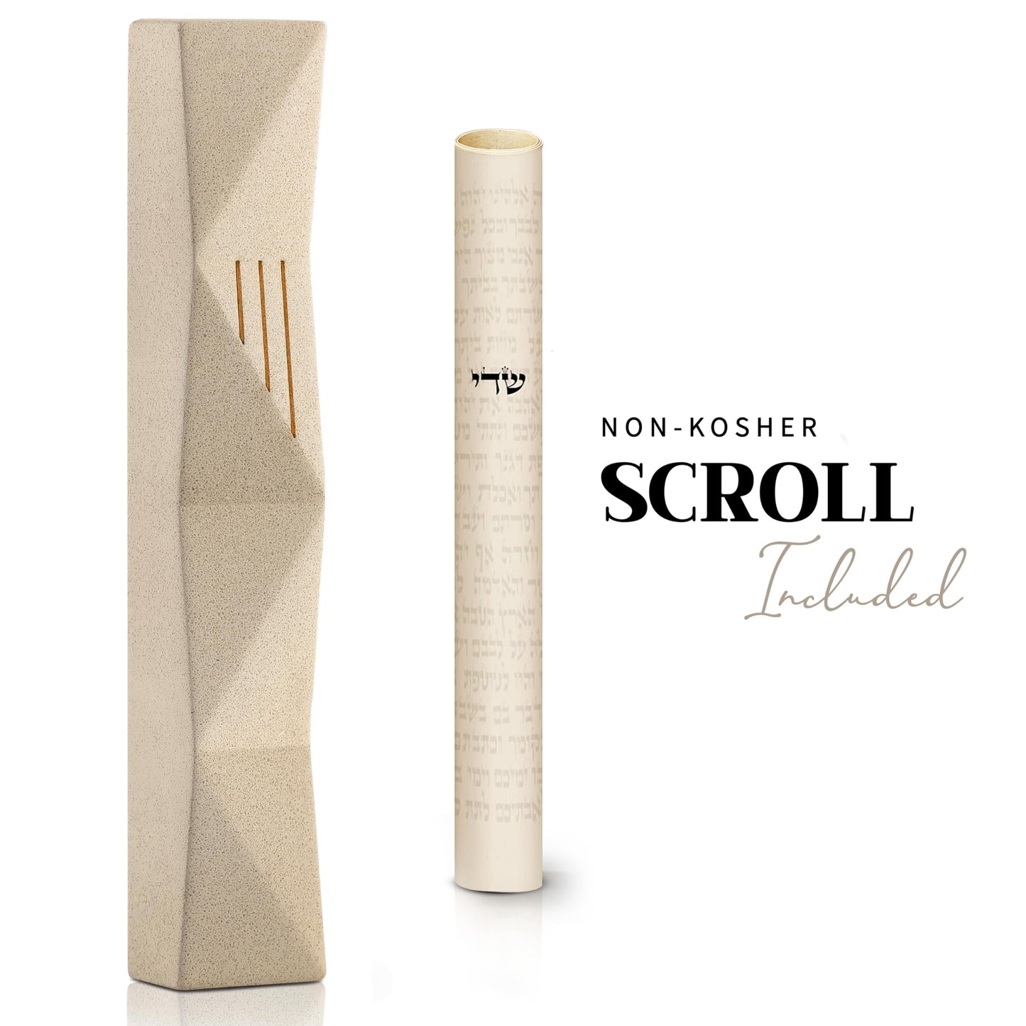 Chic Urban Mezuzah for Door | Concrete Jewish Door Mezuzah Case with Shin | Available in 4-Inch and 6-Inch Sizes | Includes Printed Shema Scroll, Self-Adhesive Backing & Gift Box