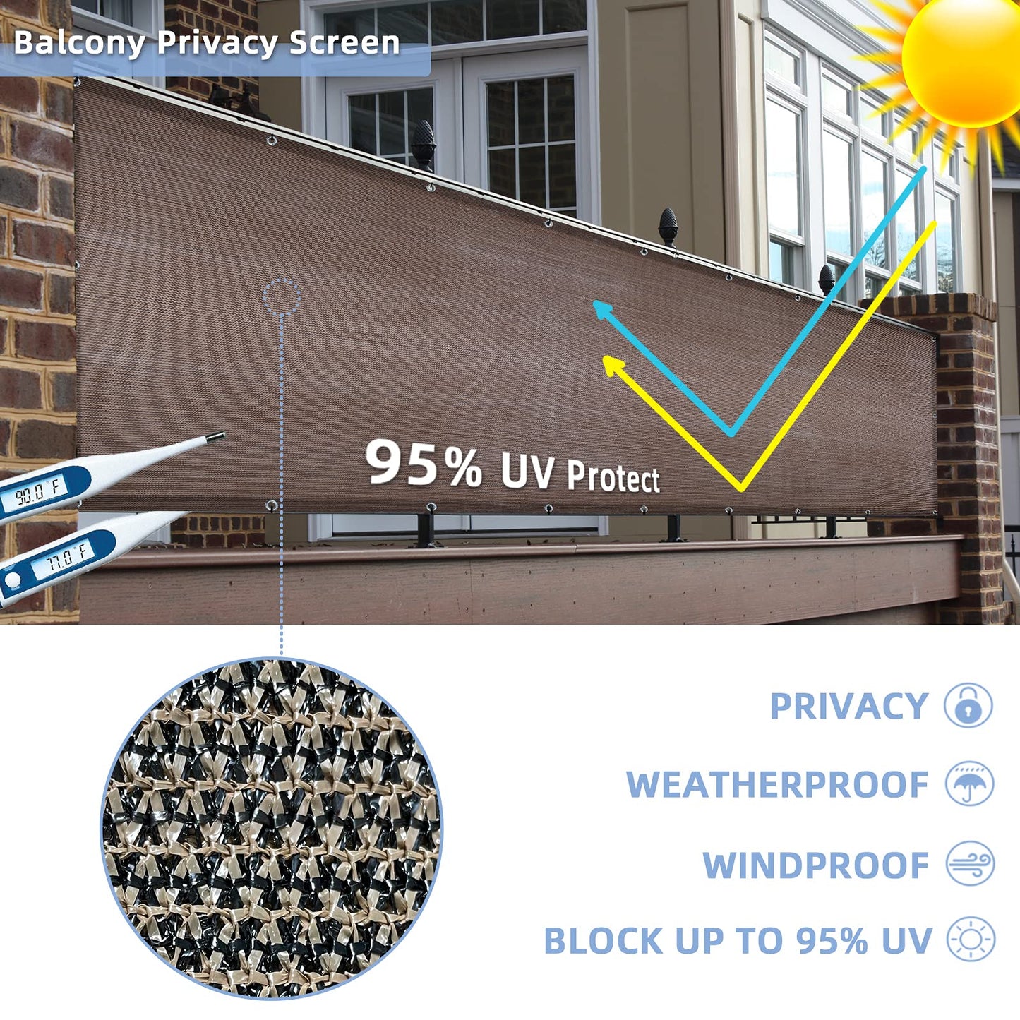 GardenLux 3'x10'Balcony Privacy Screen Cover Fence Cover UV Protection Weatherproof Windscreen Heavy Duty for Patio, Backyard,Brown