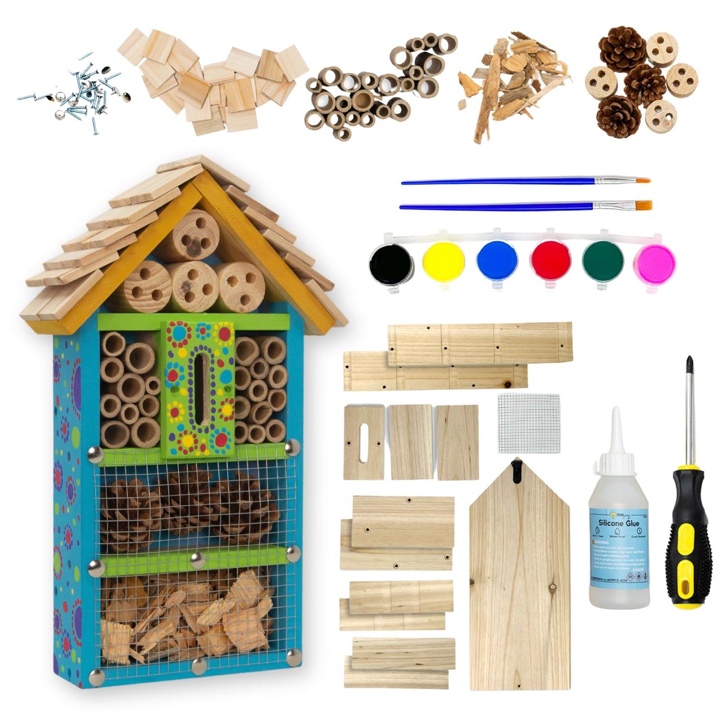 SparkJump Premium Bug Hotel Kit - DIY Solid Cedar Wood Craft Kit for Building Your Own Bee Hotel, Lady Bug House, or Mason Bee House - Educational Butterfly Hotel Kit for Parents & Teachers