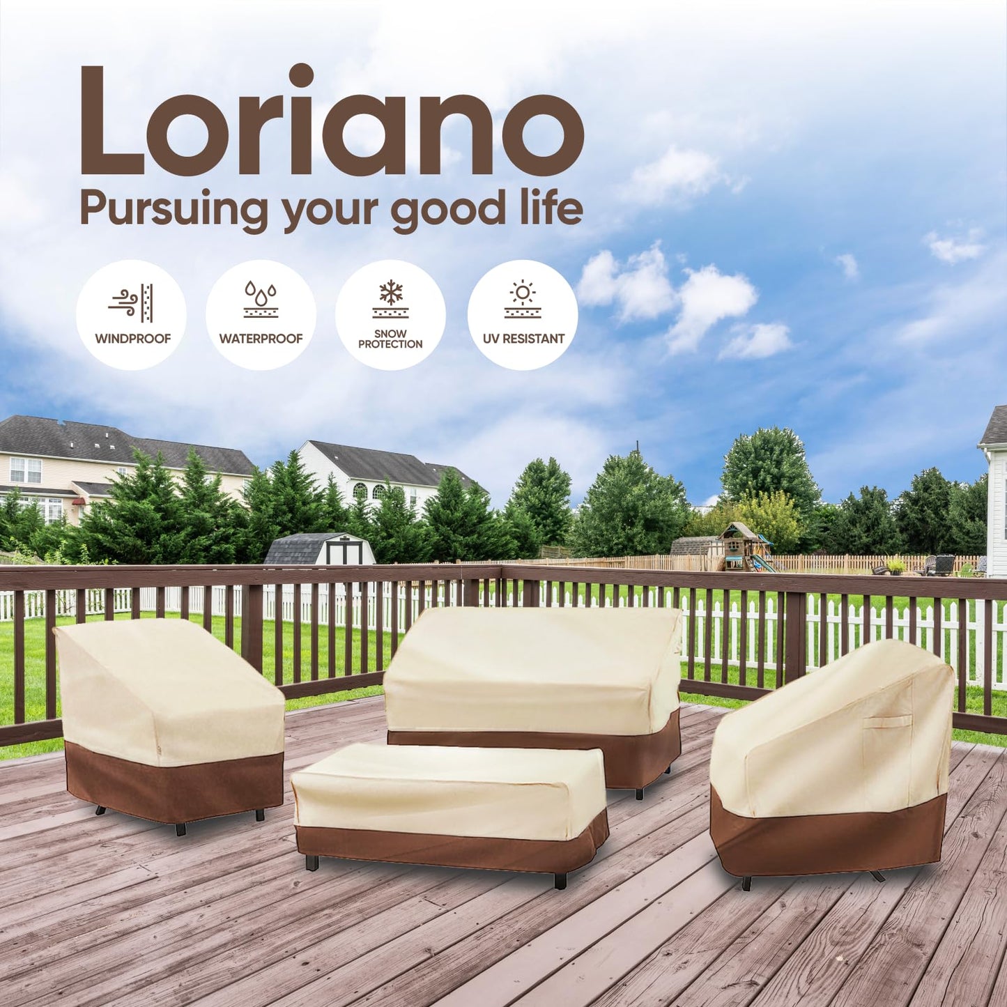 loriano Patio Furniture Cover Set, 4 Piece Outdoor Furniture Cover Waterproof, 600D Heavy Duty Lawn Patio Set Covers