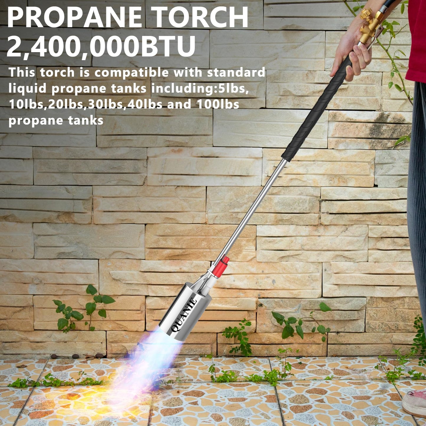 Propane Torch Weed Burner Kit,High Output 2,400,000 BTU with Self Igniter and Turbo-Blast Trigger,Heavy Duty Blow Torch with 10FT Hose,Flamethrower for Weeding,Roofing,Melting Snow,Road Paint Removing