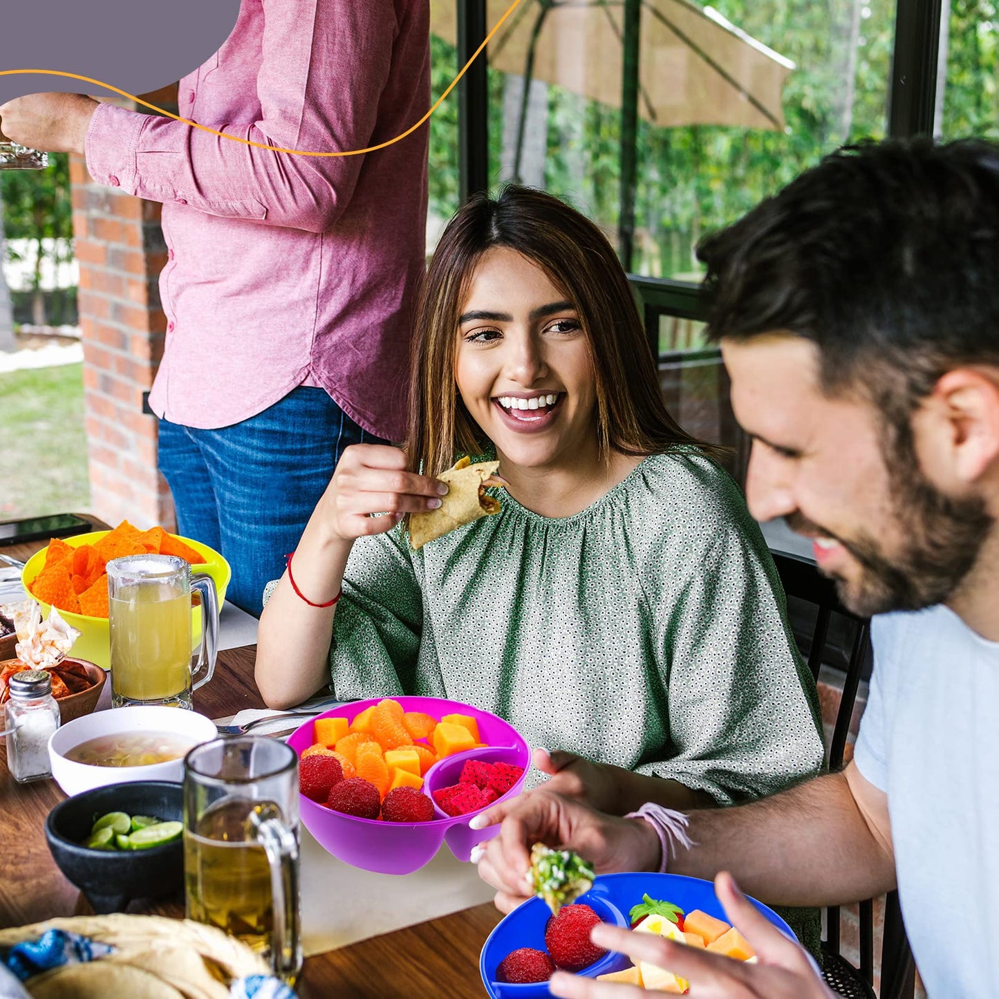 Weewooday Snack and Dip Bowls, Chips Serving Bowls Anti Soggy Divided Bowl plastic Stackable Dish Microwave and Dishwasher Safe Container for Chips, Dips Snacks Salsa Salad Nuts, 6 Colors (6 Pcs)