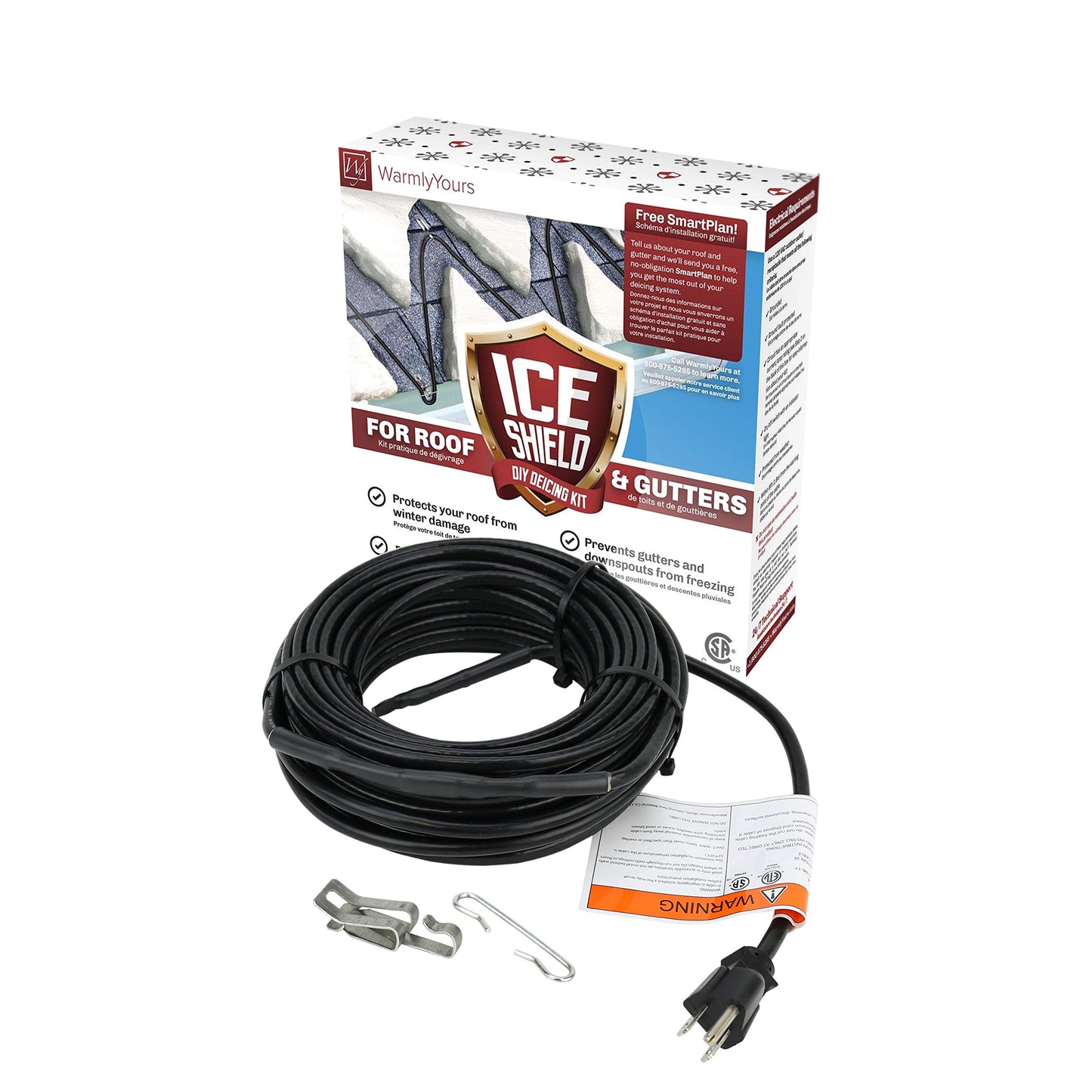 WarmlyYours Ice Shield Roof & Gutter Deicing Cable Kit, Protect from Ice and Snow Damage (100 ft)