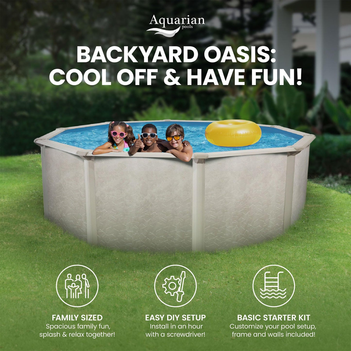 Aquarian Phoenix 18' x 52" Steel Frame DIY Family Size Above-Ground Backyard Pool – Pool Only (Accessories Sold Separately)