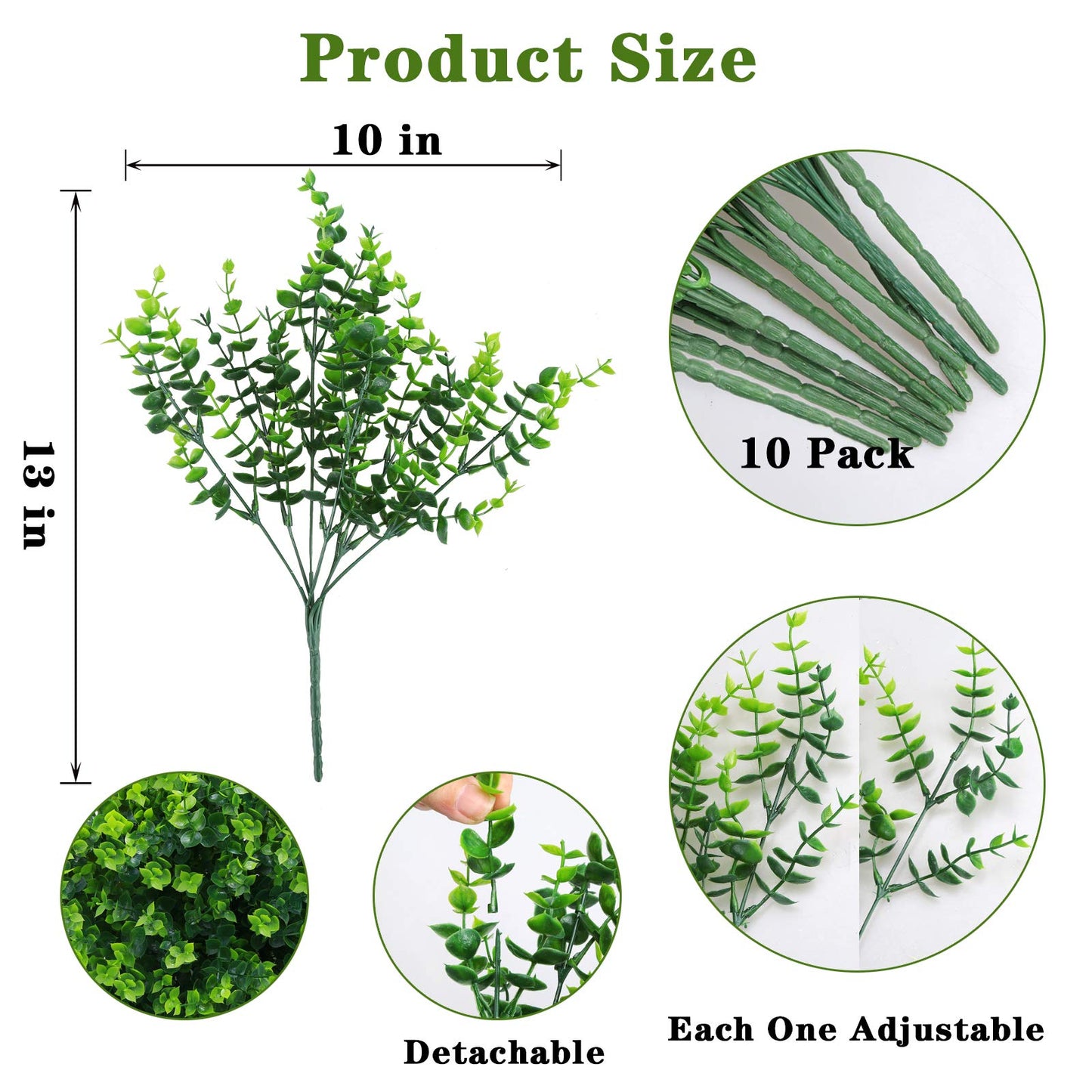 summer flower 10 Pack Artificial Boxwood Stems for Outdoors, Unfading in The Sun Plastic Faux Plants,Fake Foliage Shrubs Greenery for Garden,Office,Patio,Wedding,Farmhouse Indoor Decoration