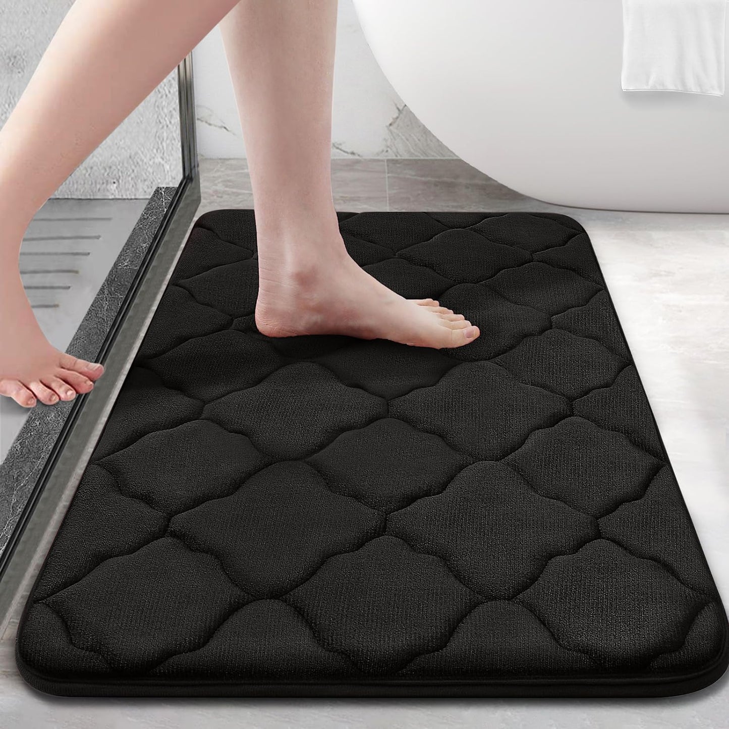 OLANLY Memory Foam Bath Mat Rug 30x20, Ultra Soft Non Slip and Absorbent Bathroom Rug, Machine Wash Dry, Comfortable, Thick Bath Rug Carpet for Bathroom Floor, Tub and Shower, Black