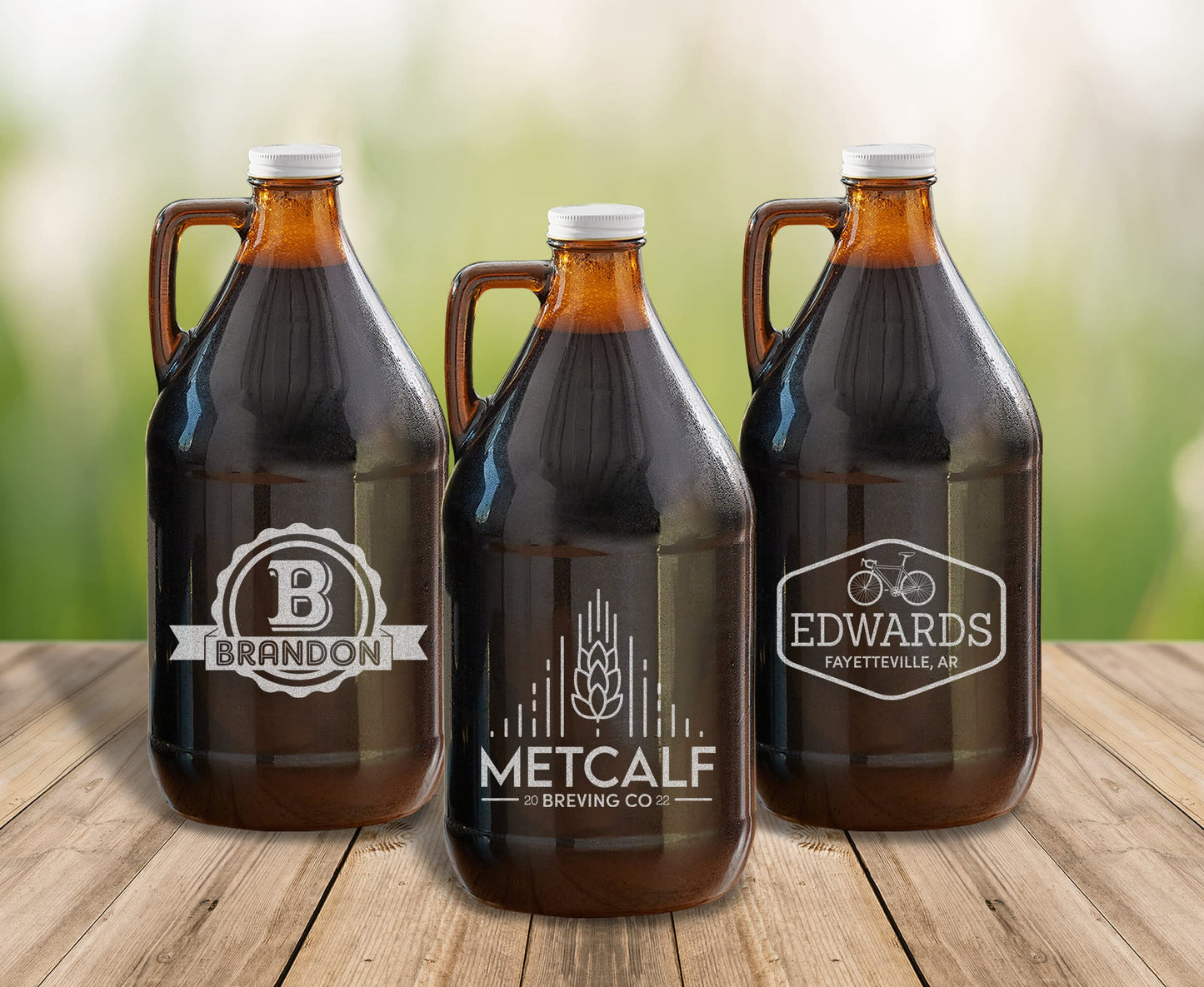 TEEAMORE Amber Growler 64 oz Personalized Beer Growler Amber Glass Growlers Custom Handled Jugs Glass Growler for Beer