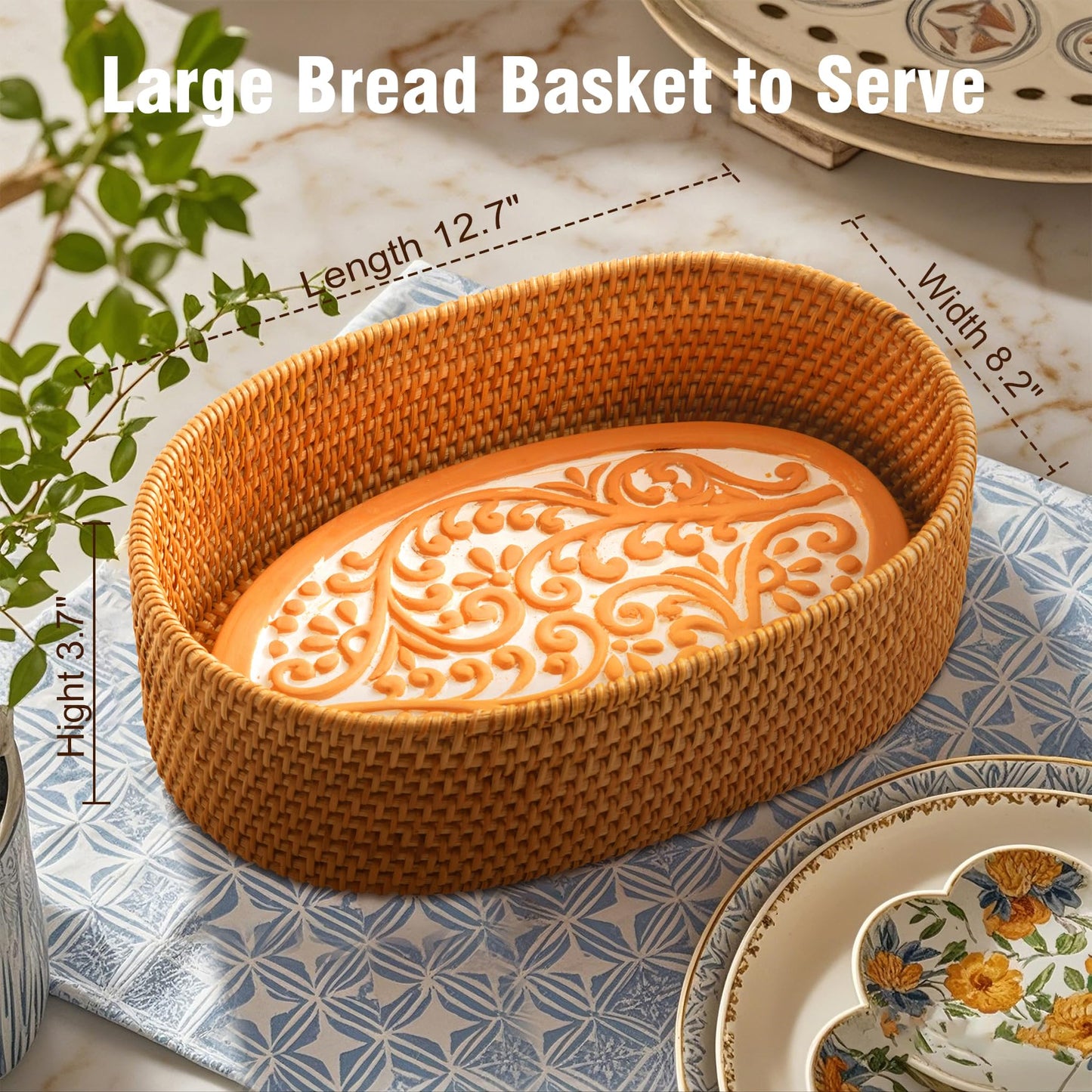 Bread Warmer Basket with Stone - Bread Baskets for Serving Tortilla, Sourdough -Terracotta Bread Stone -Gifts for House Warming, Christmas, Sourdough Bakers, Newlywed, Beautiful Bread Warmer Basket