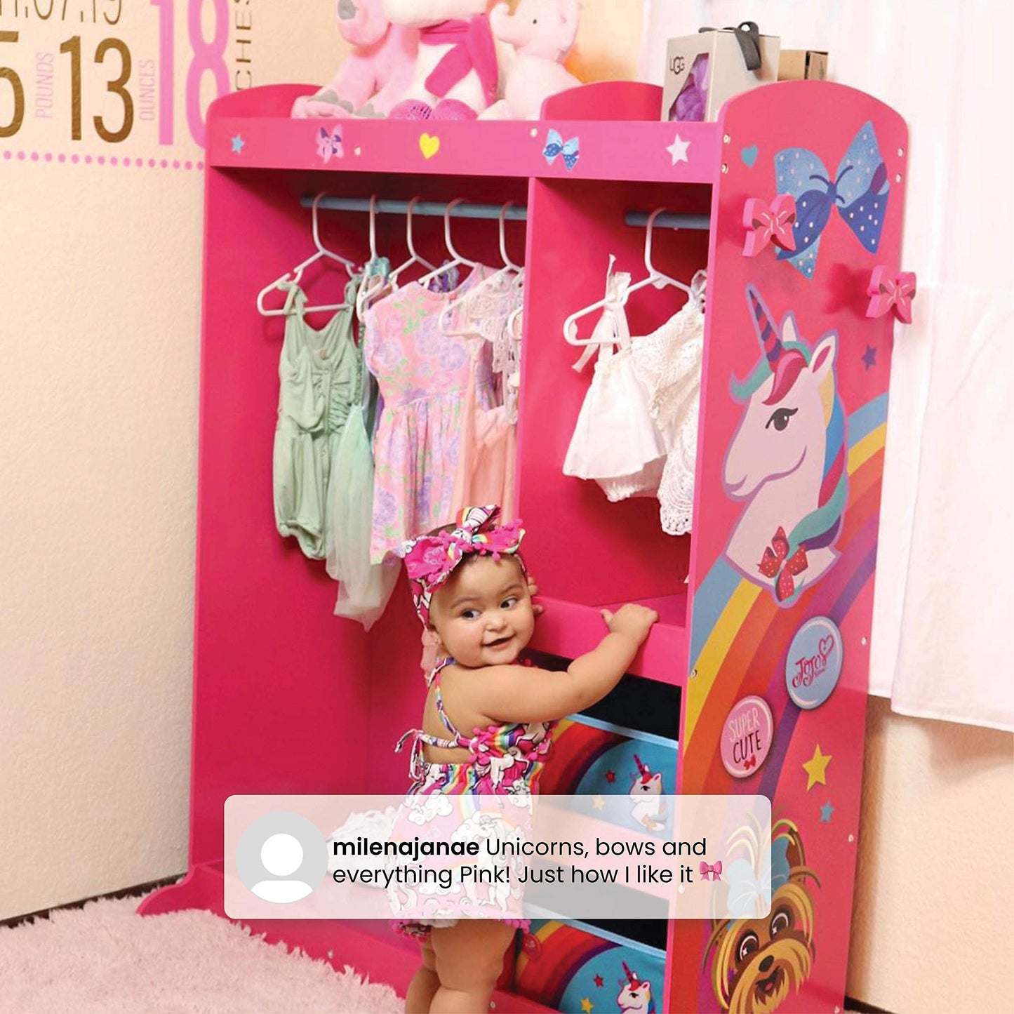 JoJo Siwa Dress and Play Boutique by Delta Children Pretend Play Costume Storage Wardrobe for Kids with Mirror & Shelves