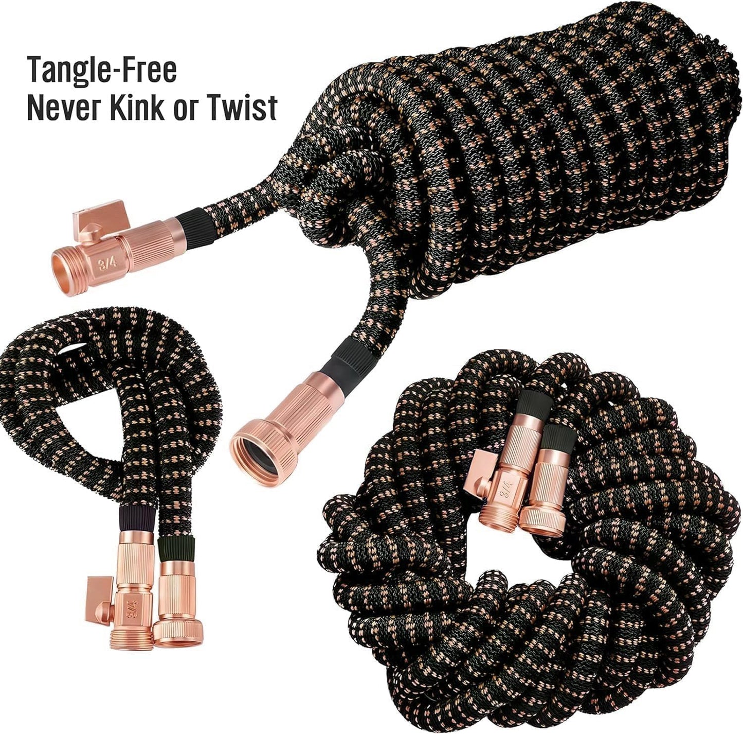 100ft Expandable Garden Hose - with 10-Function Nozzle - 650 PSI, 3/4" Lead-Free Solid Copper & Anodized Aluminum Fittings, Ultra-Lightweight & No-Kink