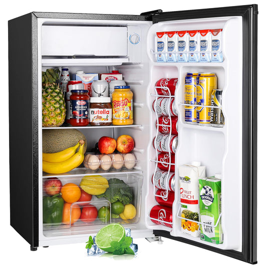 Upstreman 3.2 Cu.Ft Mini Fridge with Freezer, Single Door Mini Fridge, Dorm Fridge, Adjustable Thermostat, Mini Refrigerator for Bedroom, Office, Dorm, Black-BR321