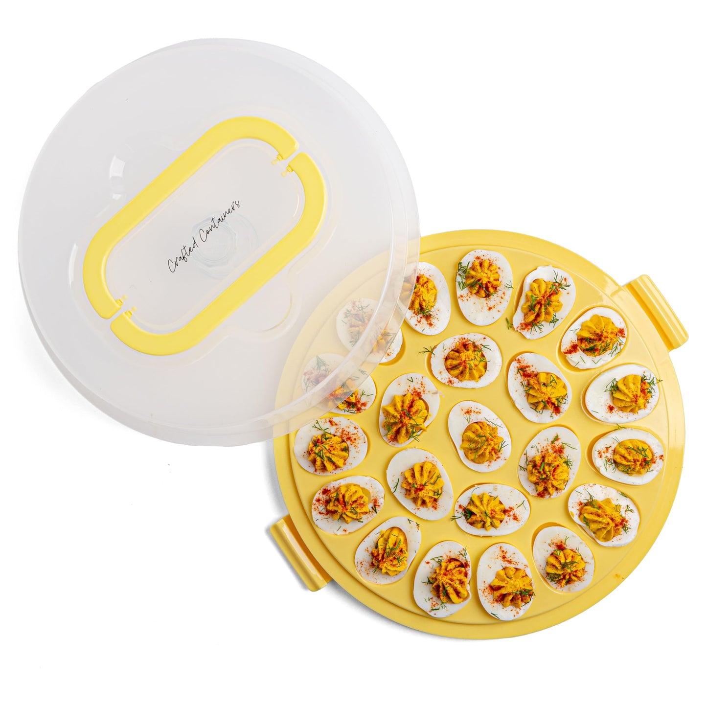 Deviled Egg Carrier with Lid & Handles - Classy Deviled Egg Tray Platter for Holidays, Parties - Portable Deviled Egg Container for 22 Deviled Eggs - Dishwasher-Friendly Deviled Egg Platter - Yellow