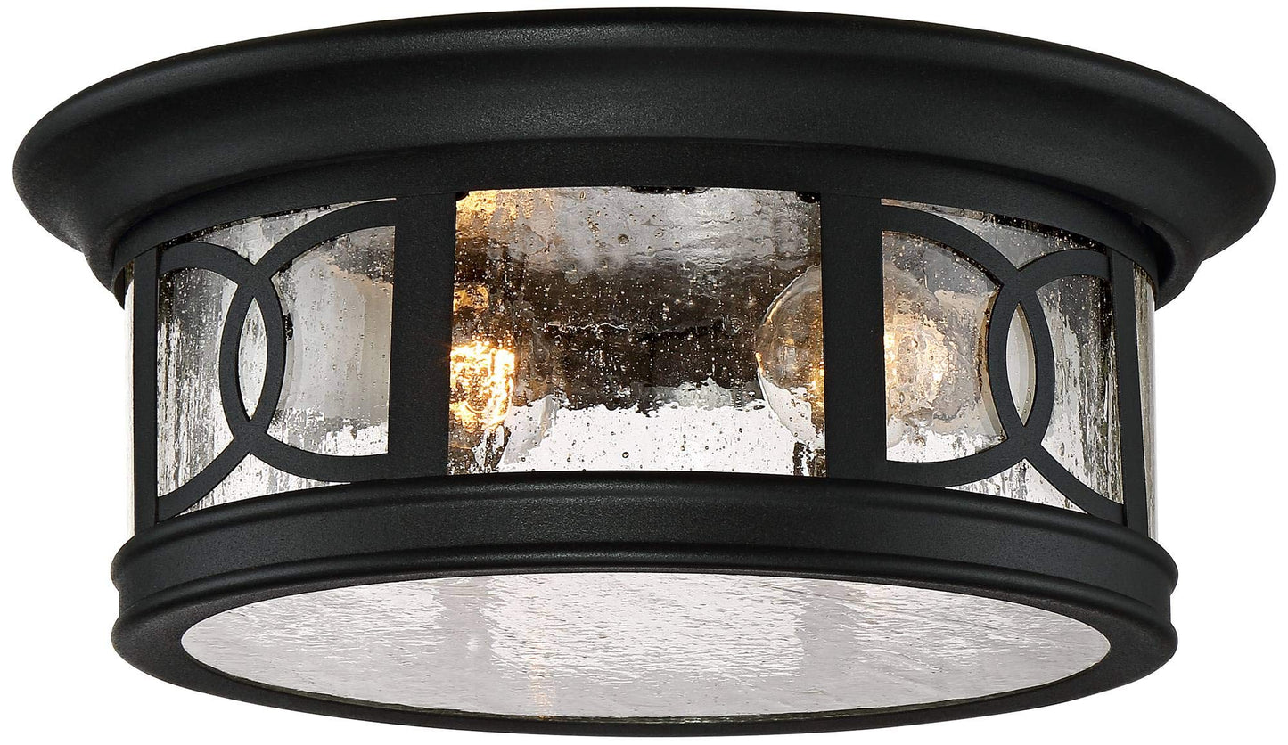 John Timberland Capistrano Mission Flush-Mount Outdoor Ceiling Light Fixture Black 12" Seedy Glass Damp Rated for Exterior House Porch Patio Outside Deck Garage Front Door Garden Home Gazebo
