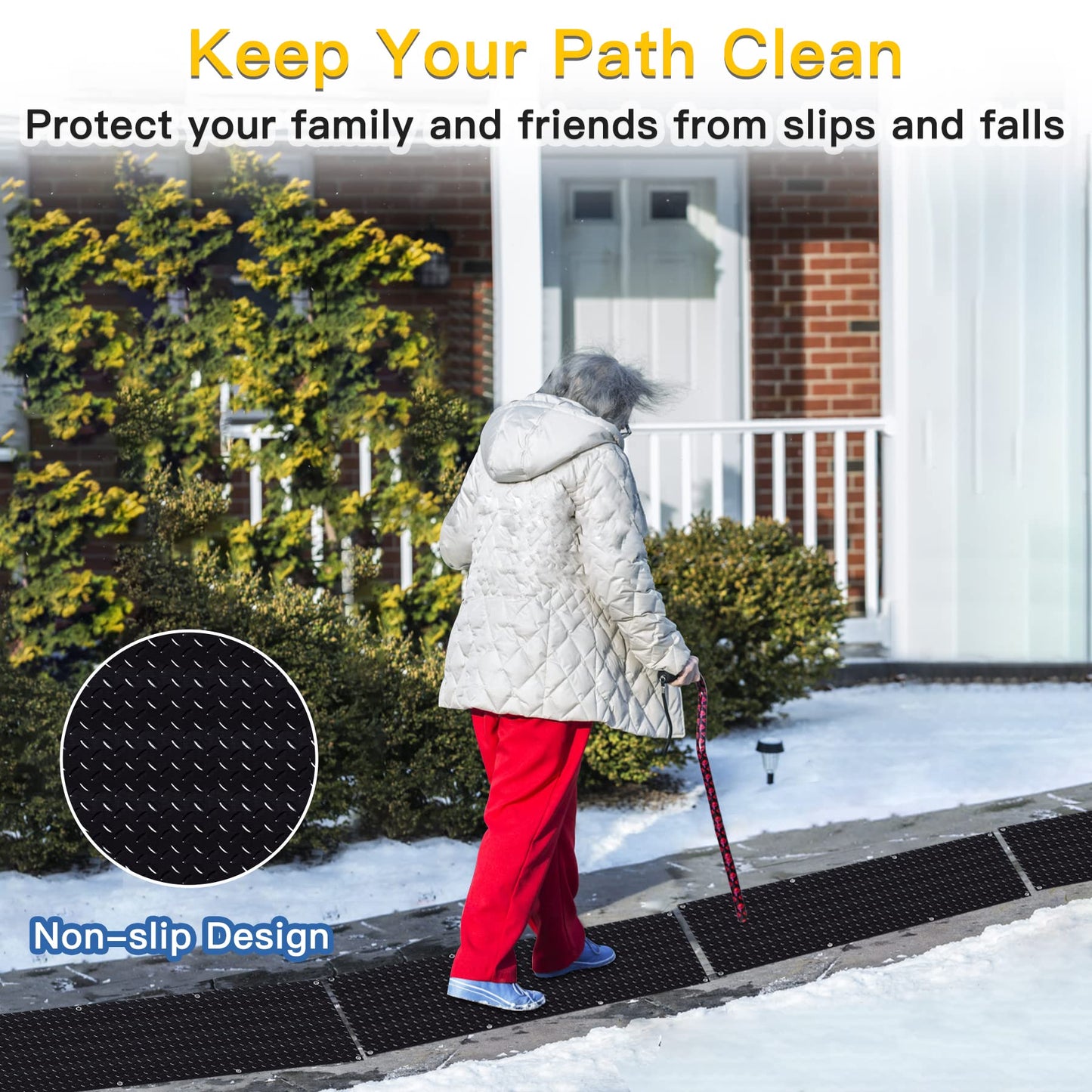 Juilsioa 5ft x 20in Snow Melting Mats Outdoors, Anti-Slip Heated Walkway Mats with Power Cord, Outdoor Snow Melting Mats for Stair Doorway