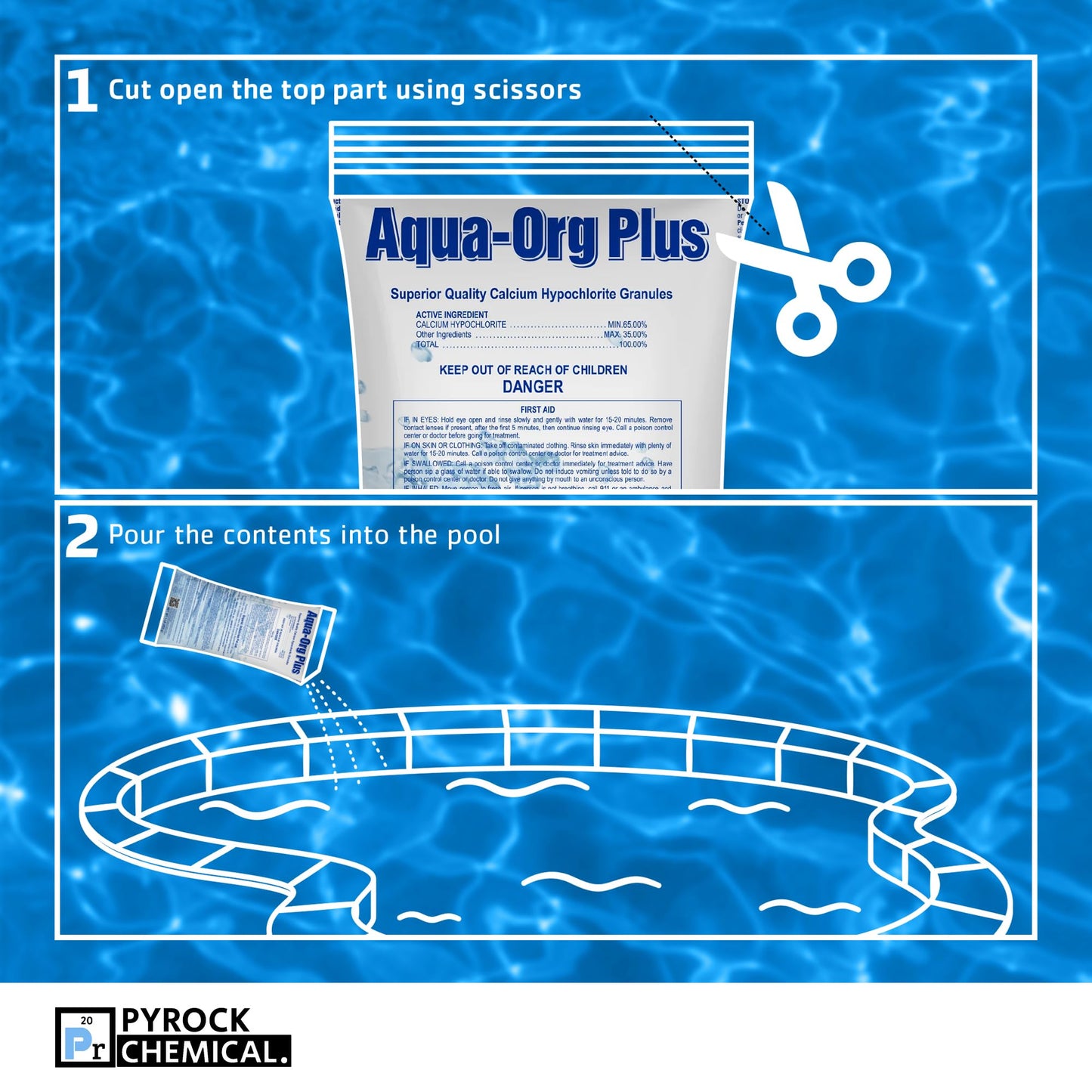 AQUA-ORG PLUS - 65% Granular Calcium Hypochlorite (Shock) - Swimming Pool Shock for In-Ground, Above Ground, Spas & Hot Tubs - 24-Pack of 1 Pound Bags