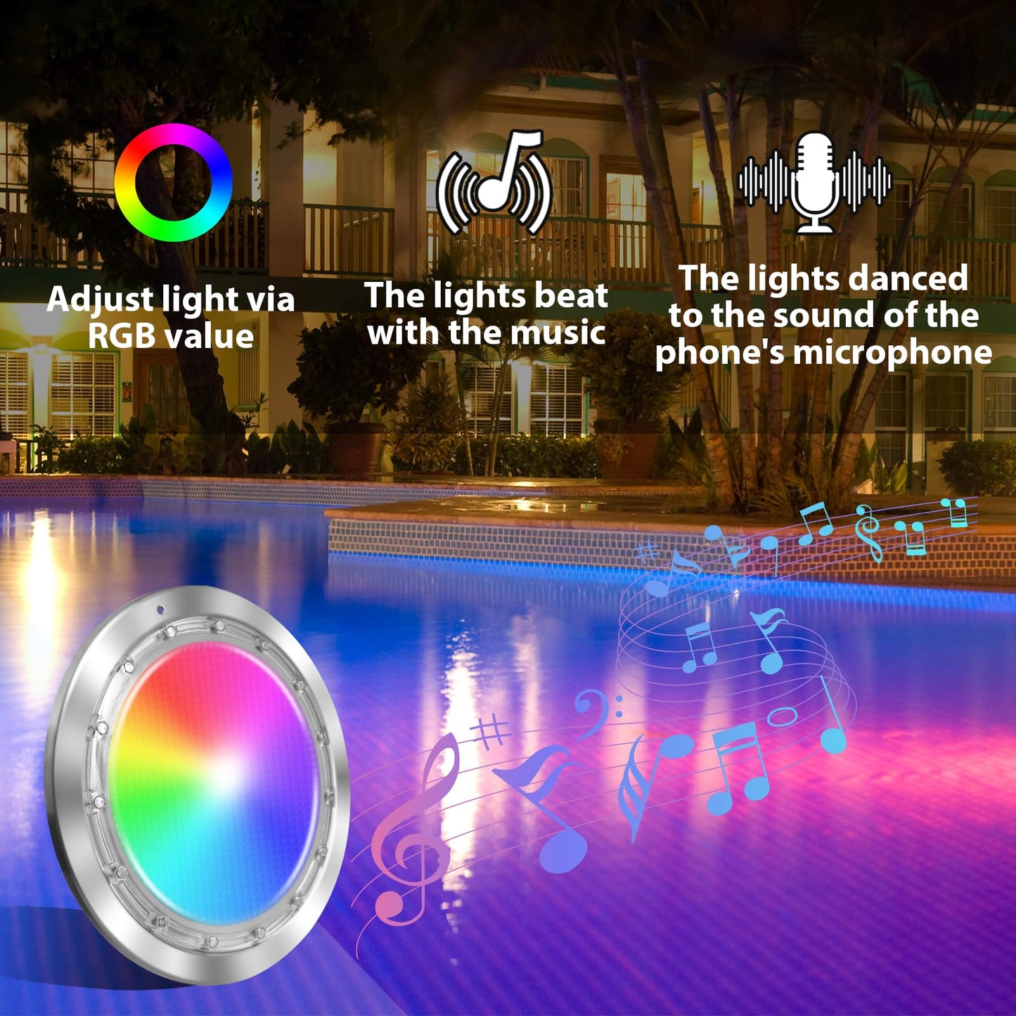 FixOasis Led Pool Lights for Inground Pool,60W 10 Inch Inground Pool Light with Controller,Remote and APP Control,50FT Cord,Suitable for Most 10 Inch Wet Niche,304 Stainless Steel,IP68