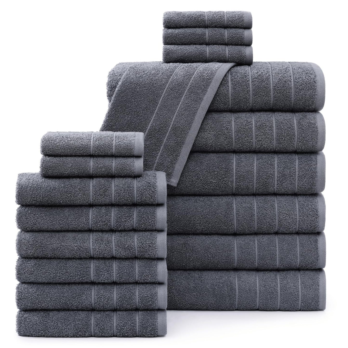 Casa Platino Bath Towels 18 Piece Towel Set Includes 6 Large Bath Towels(30"x 60"), 6 Hand Towels & 6 Washcloths, 100% Ring Spun Cotton Towels for Bathroom -Cool Grey