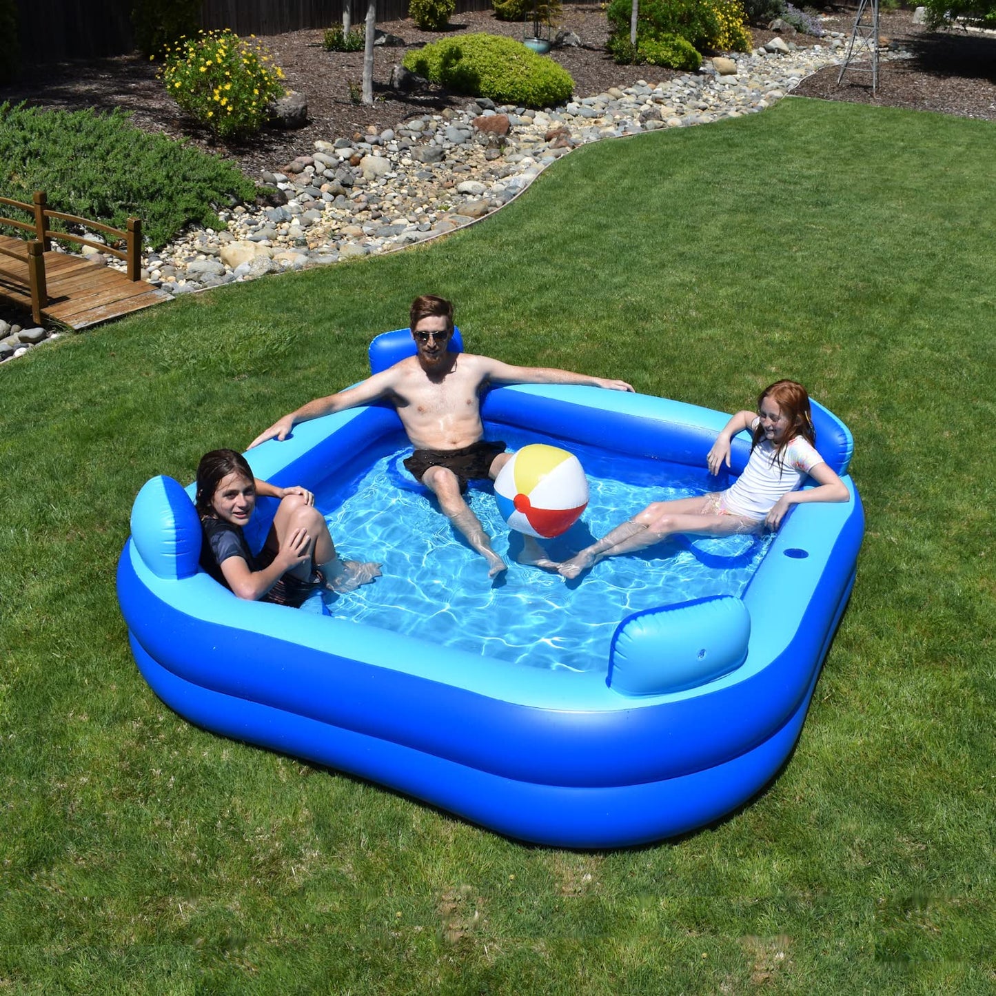 Rukala™ Inflatable Pool with Seats and Headrests 8' x 8' - Electric Pump Included - Extra Durable