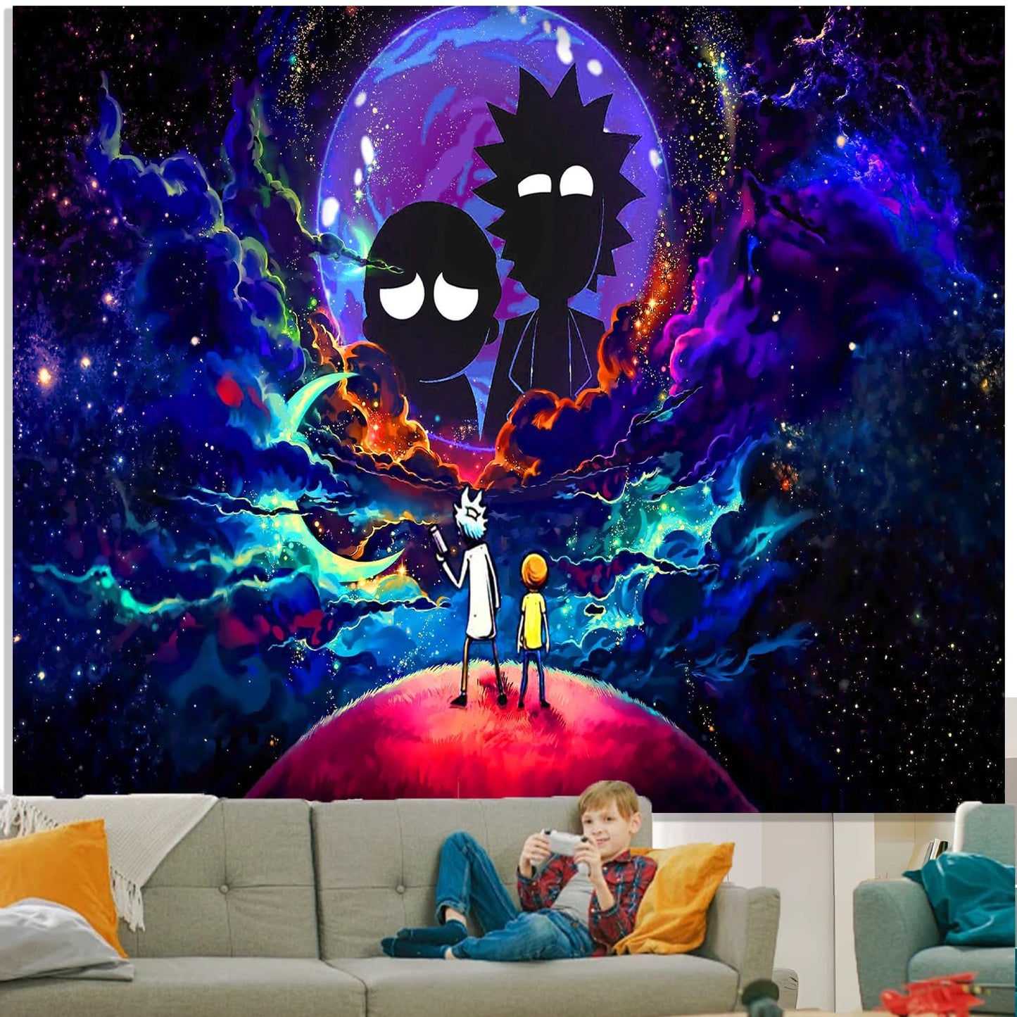 Trip-py Space Wall Tapestry Hippie Anime Poster for Bedroom Aesthetics Funny Galaxy Star Room Decor Flag Wall Hanging for Teen Girls Men Dorm Living Room (51''x60'')