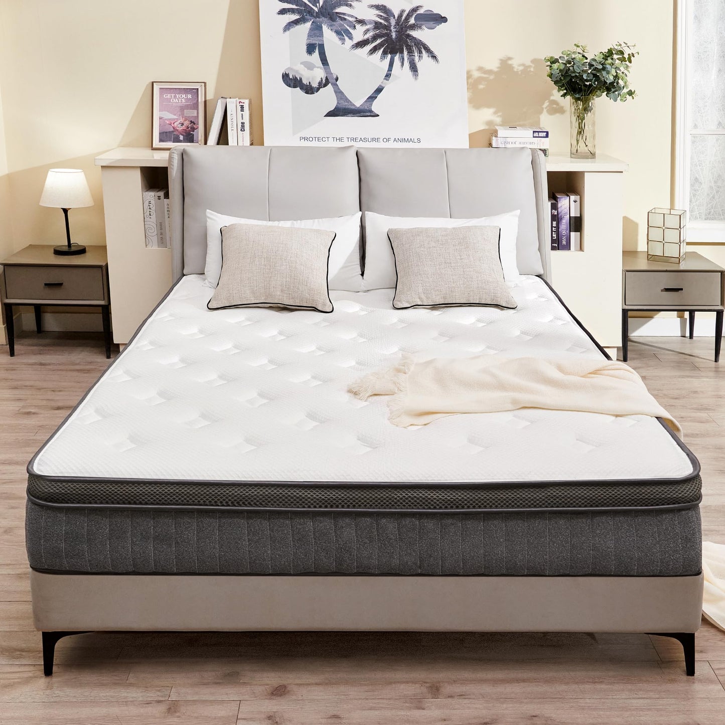 BDEUS Queen Mattress, 10 inch Gel Memory Foam Hybrid Mattress in a Box with 7-Zone Individual Pocket Spring for Cooling Sleep & Pressure Relief, Medium Firm Bed Mattresses